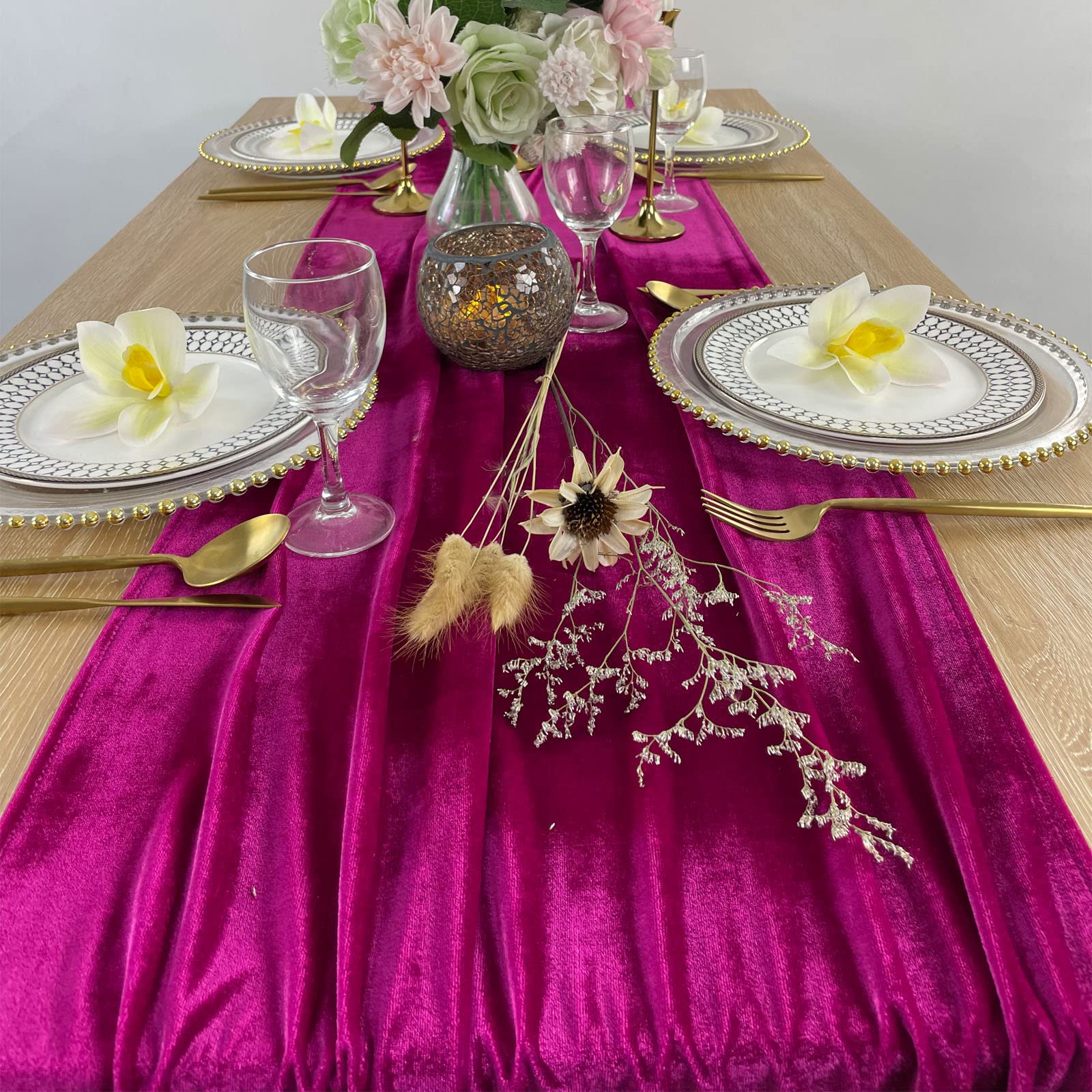 Luxurious Velvet Table Runner, 10Ft Wedding Reception Decorations, 20X120Inch Soft Velvet Fabric, Table Linen Overlay, Wedding T