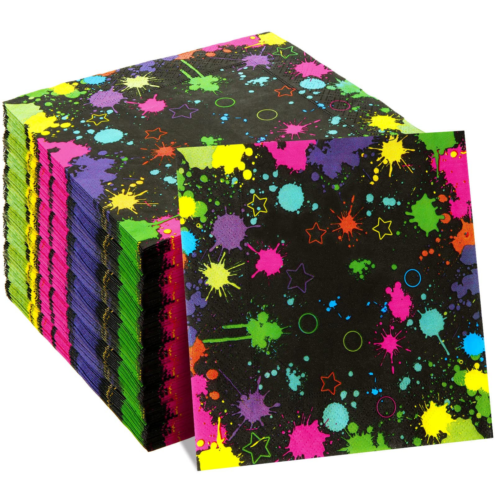 Hotop 50 Pcs Neon Napkins Glow in Dark Rainbow Soccer Napkins Birthday Disposable Paper Party Decorations Supplies(Neon)