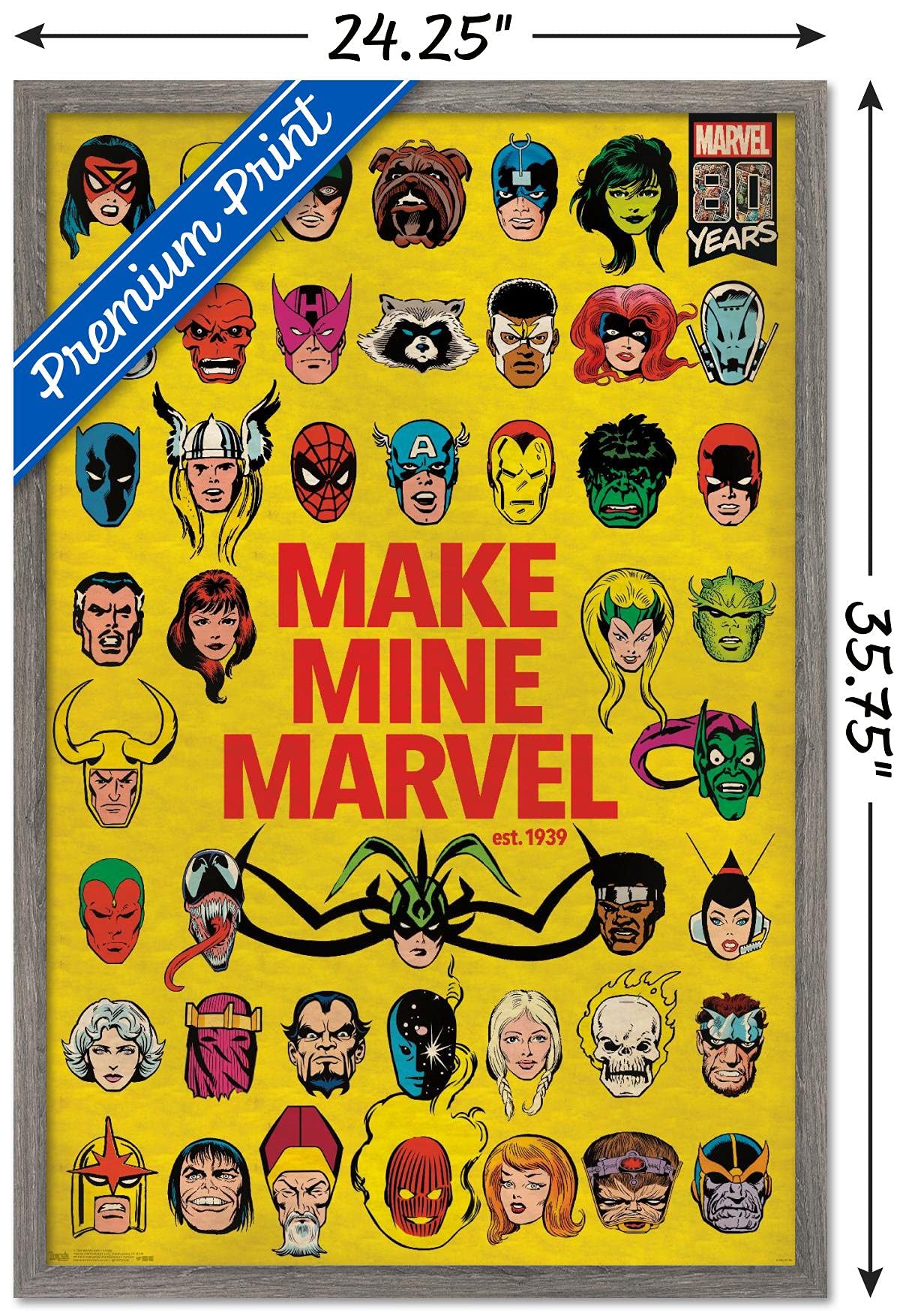 Trends International Marvel Comics - Marvel 80Th Anniversary - Group Wall Poster, 22.375'' X 34'', Barnwood Framed Version