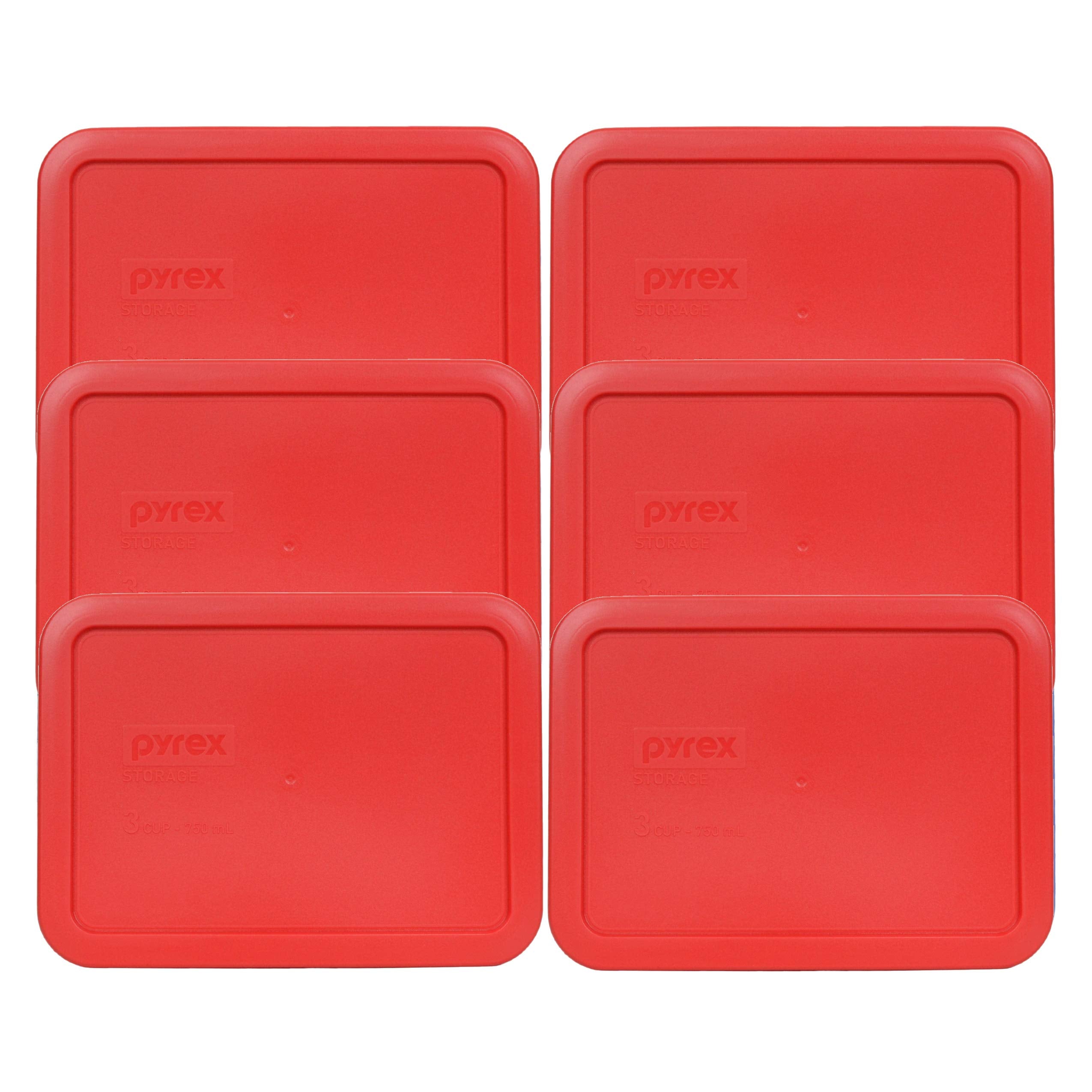 Pyrex 7210-Pc 3-Cup Red Plastic Food Storage Replacement Lids, Made In The Usa - 6 Pack