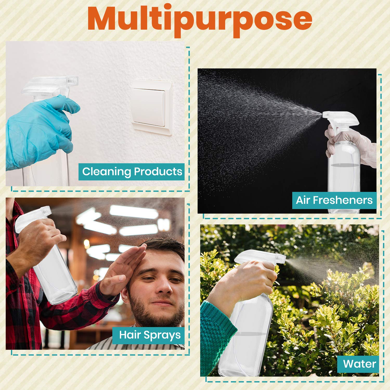 Clear Glass Spray Bottles For Cleaning Solutions (4 Pack) - 16 Ounce, Refillable Sprayer For Essential Oil, Water, Kitchen, Hair