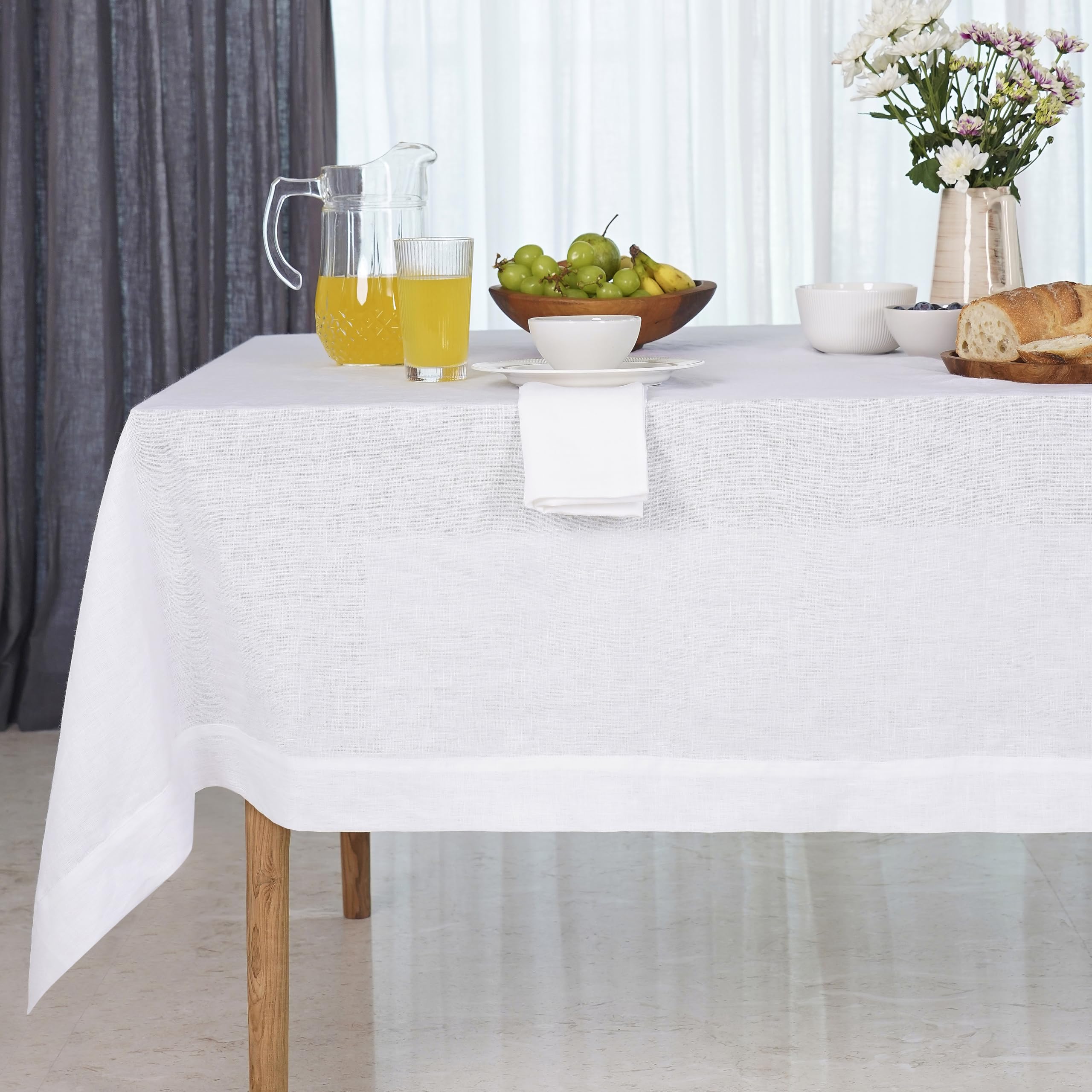 D'Moksha White Tablecloth 60 X 90 Inch, Pure Linen Tablecloth 90 Inches Long, Christmas Tablecloth, Rectangle Tablecloth For Fal