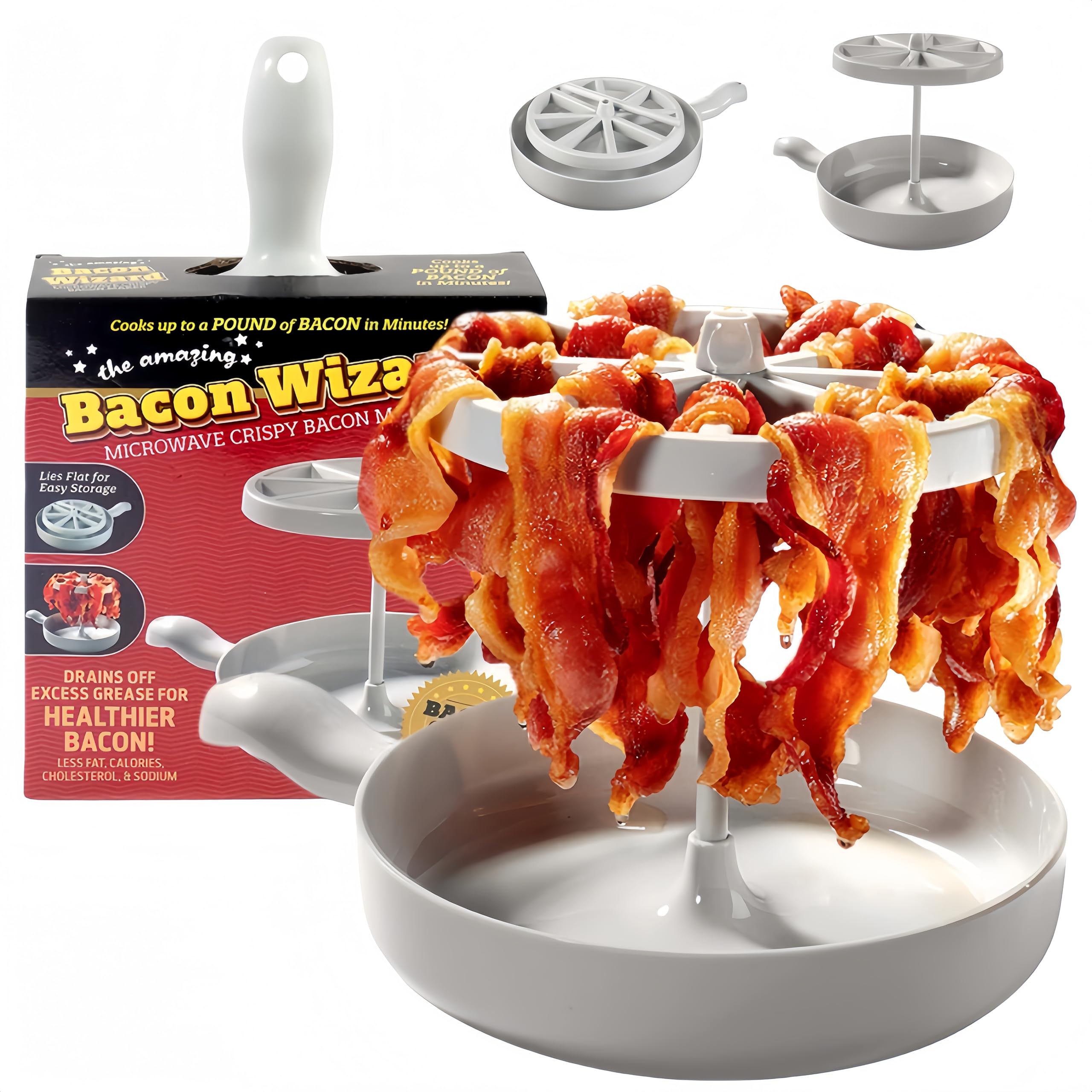 Microwave Bacon Cooker, Grease Reduced Bacon Tray for Low Calorie Breakfast, Ideal for Quick Cooking, BBQ Grill Style with Minim