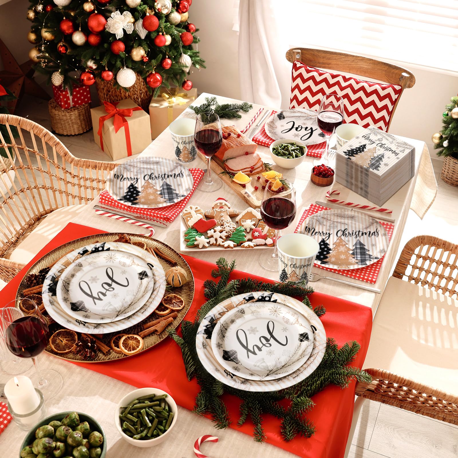 Hsei 250 Pcs Christmas Tree Plates and Napkins Party Decorations Disposable Tableware Sets Baby Shower Birthday Party Supplies S