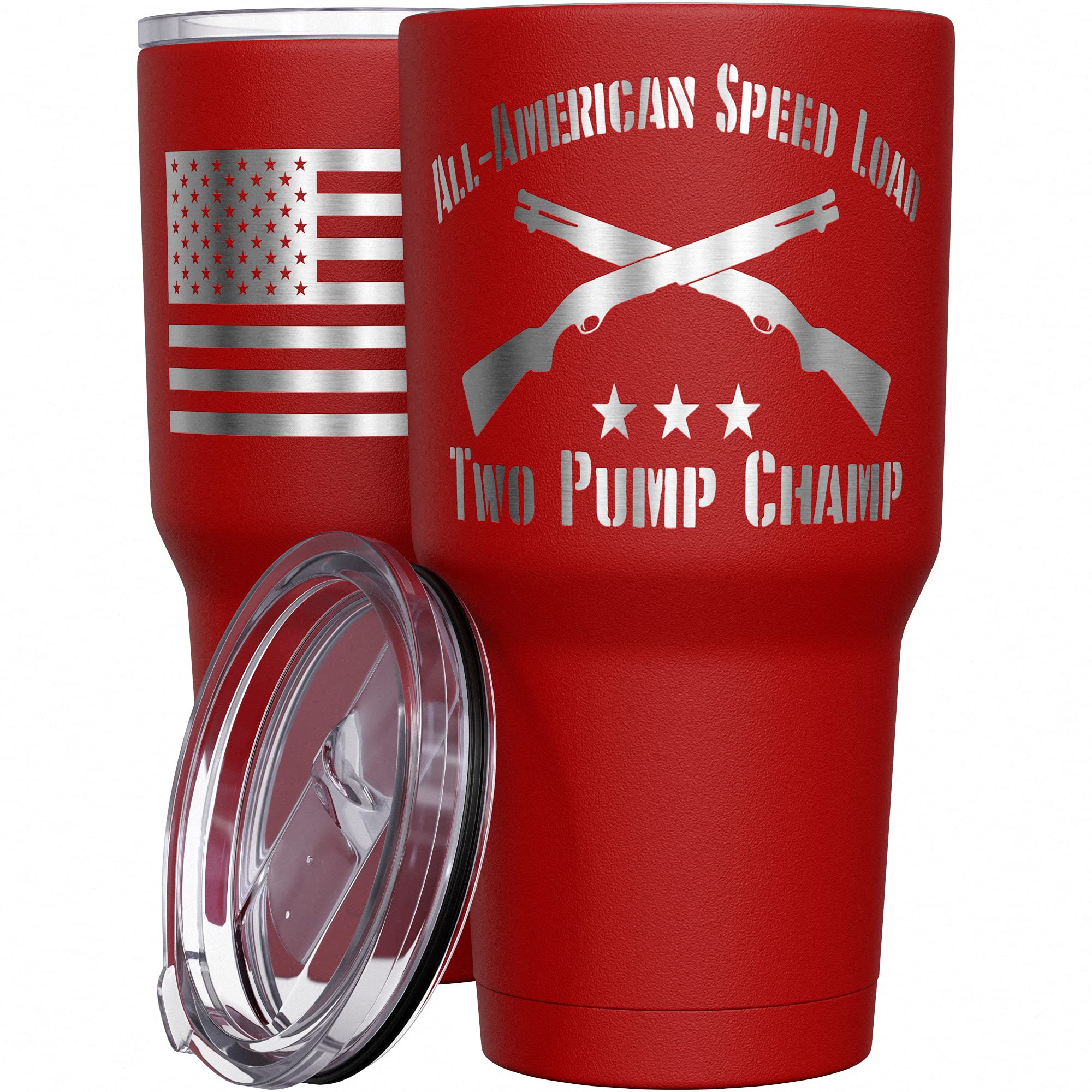 We The People Holsters - Two Pump Champ - Coffee Tumbler - American Flag Coffee Travel Mug - Engraved Tumbler - Double Insulated