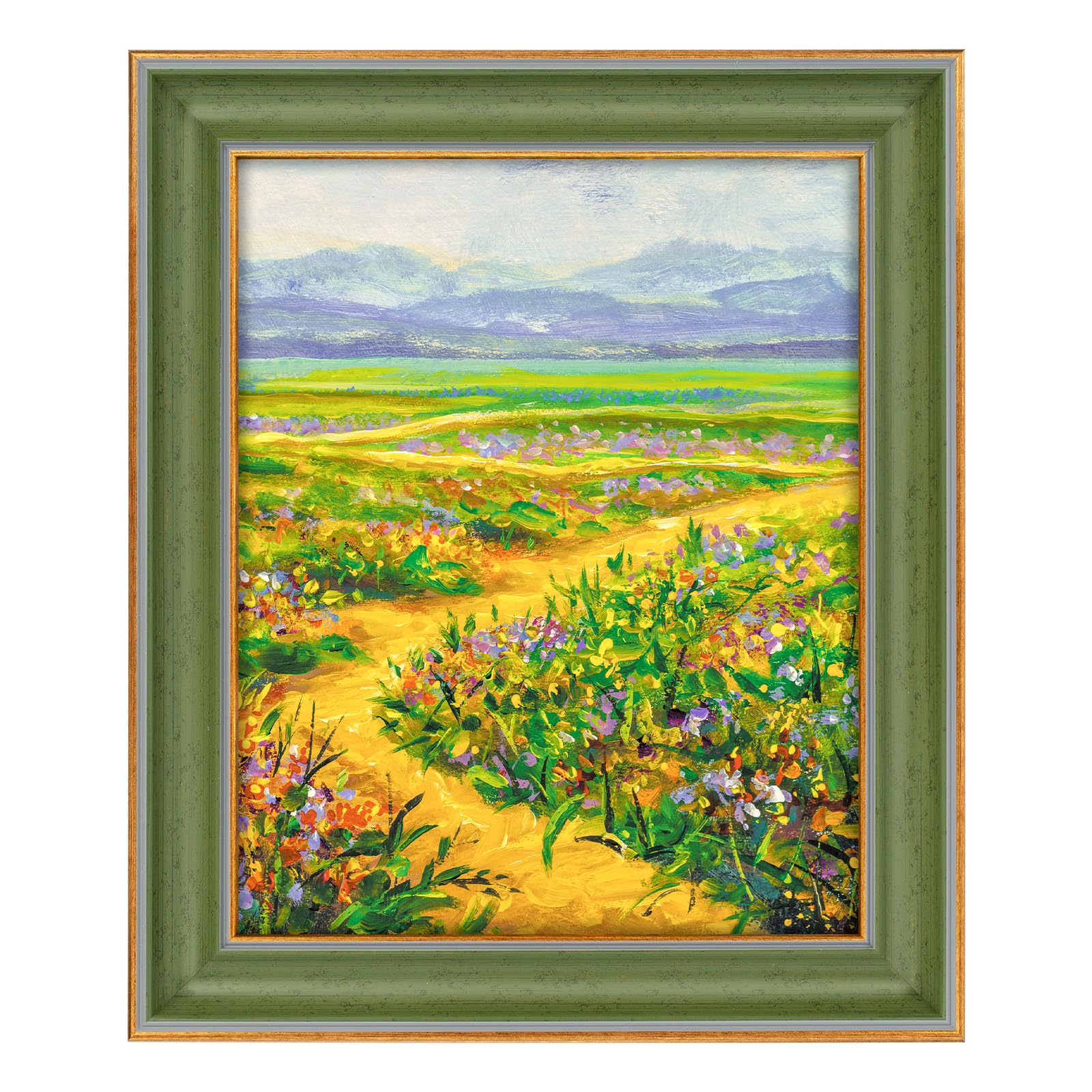 Golden State Art, 8x10 Green With Gold Trim Color Picture Frame - Easel Stand, Sawtooth Hanger - Real Glass, Landscape, Portrait