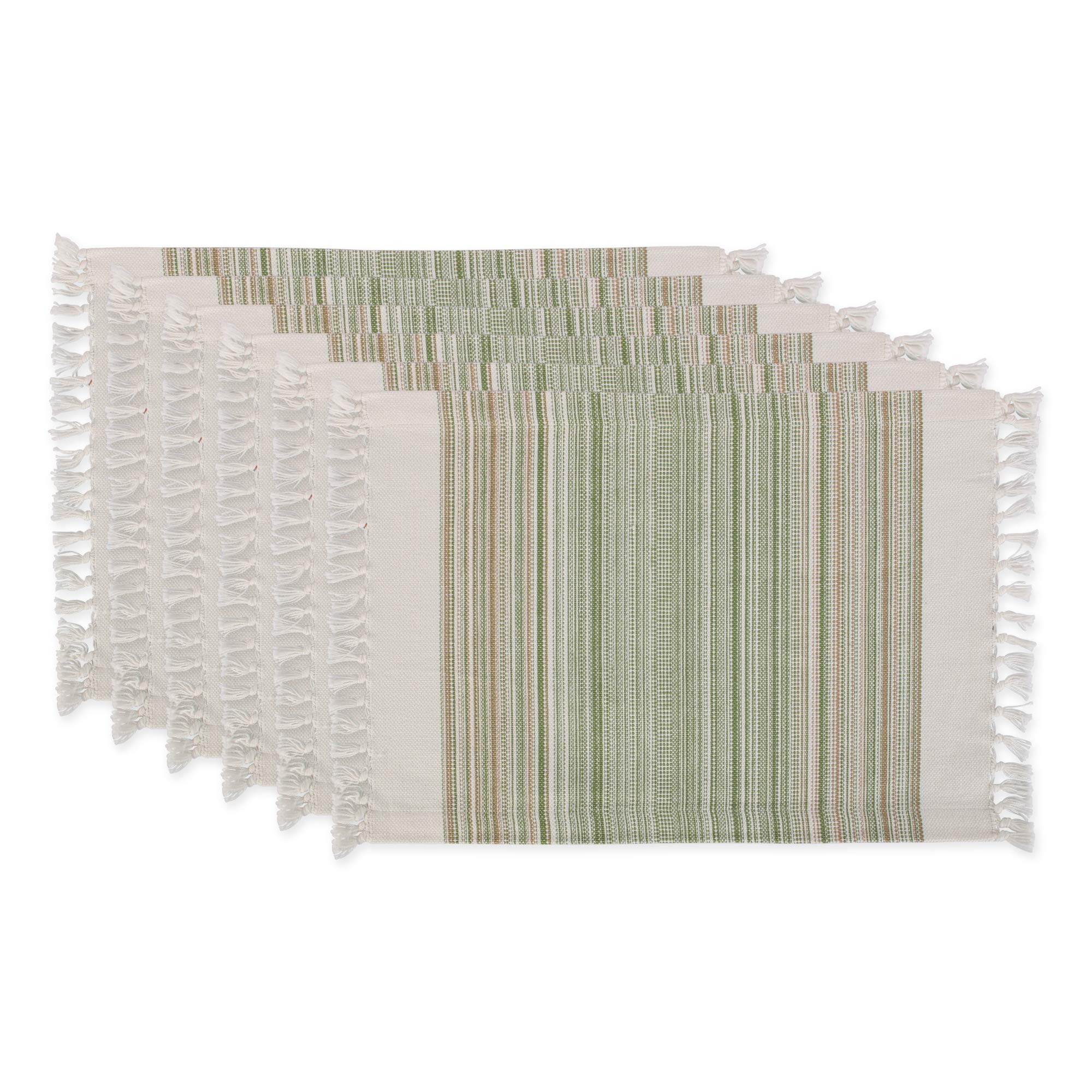 Dii Everyday Collection Fringed Stripe Tabletop, Placemat Set, 13X20, Thyme