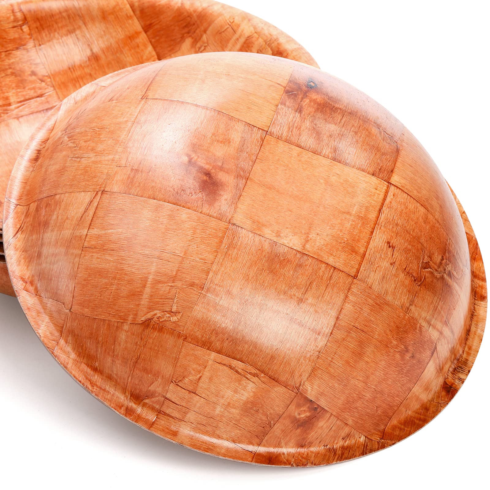 Elsjoy 6 Pack 10 Inch Wooden Woven Salad Bowl, Unbreakable Wood Round Serving Bowl Large Wood Salad Bowl, Reusable Wood Snack Bo
