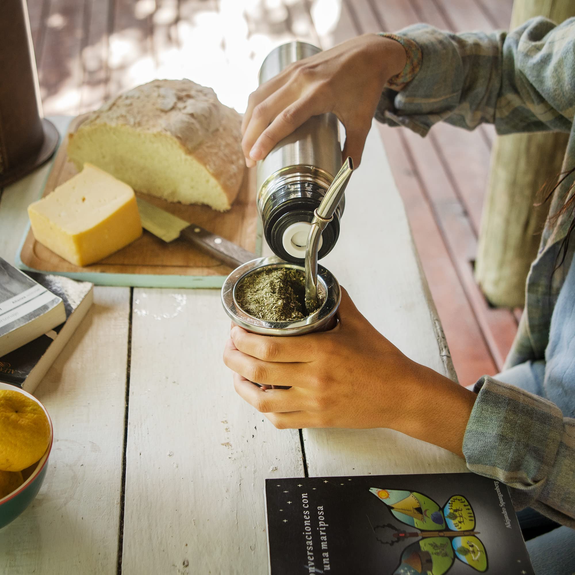 Thebmate [Premium Yerba Mate Cup (Mate Gourd) - Crafted Ceramic Teacup - Brown Leather Wrapped Handmade In Uruguay - Mate Camion