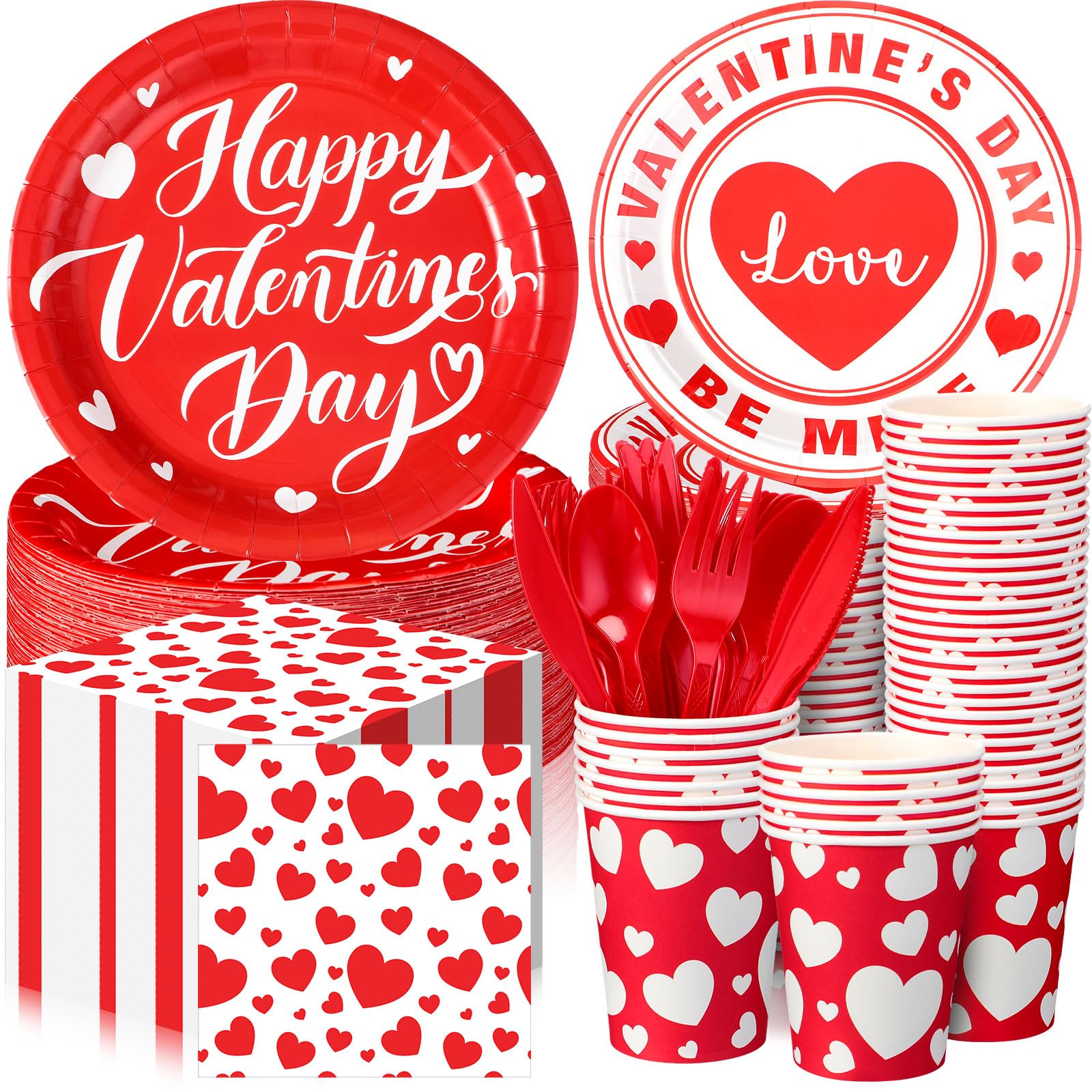Sunnychicc 240 Pcs Valentine'S Day Party Supplies Plates And Napkins Cups Valentine'S Day Disposable Dinner Dessert Plates Heart