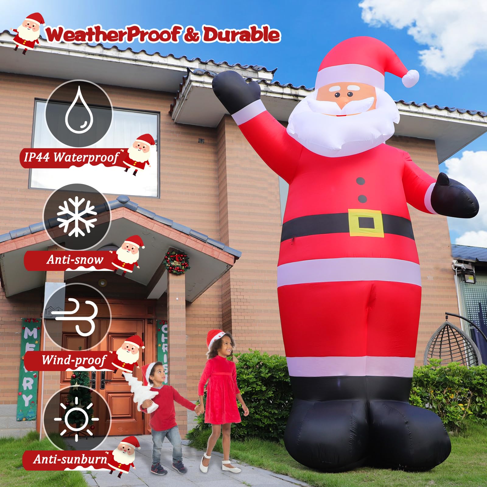 FunFanso 12 FT Giant Christmas Inflatable Santa Claus Outdoor Decoration, Cute Santa Tilting His Head and Waving Hand, Outside W