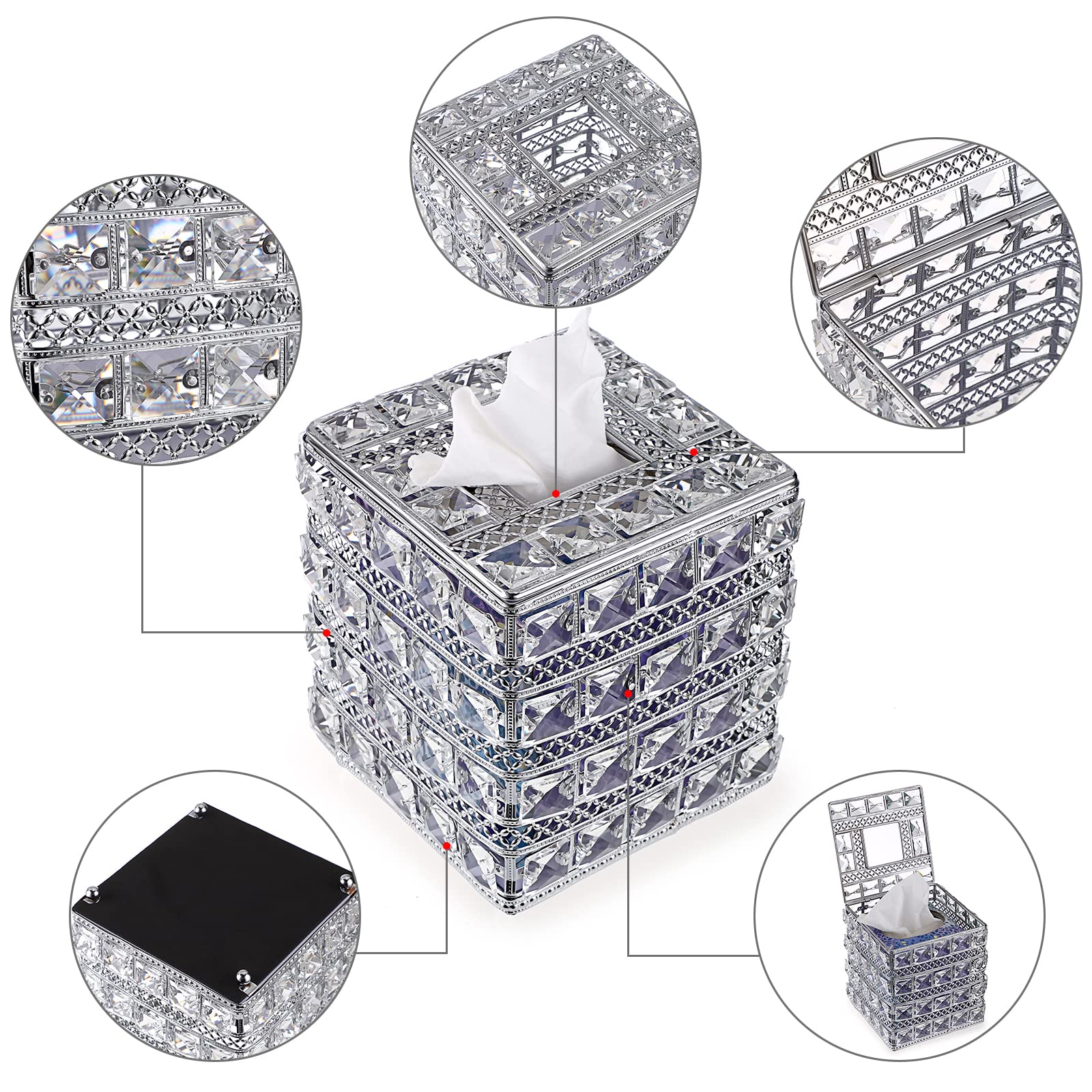 Sumnacon Crystal Square Tissue Box Cover - Sparkling Cube Glass Tissue Box Holder, Decorative Facial Tissue Holder For Bedroom B