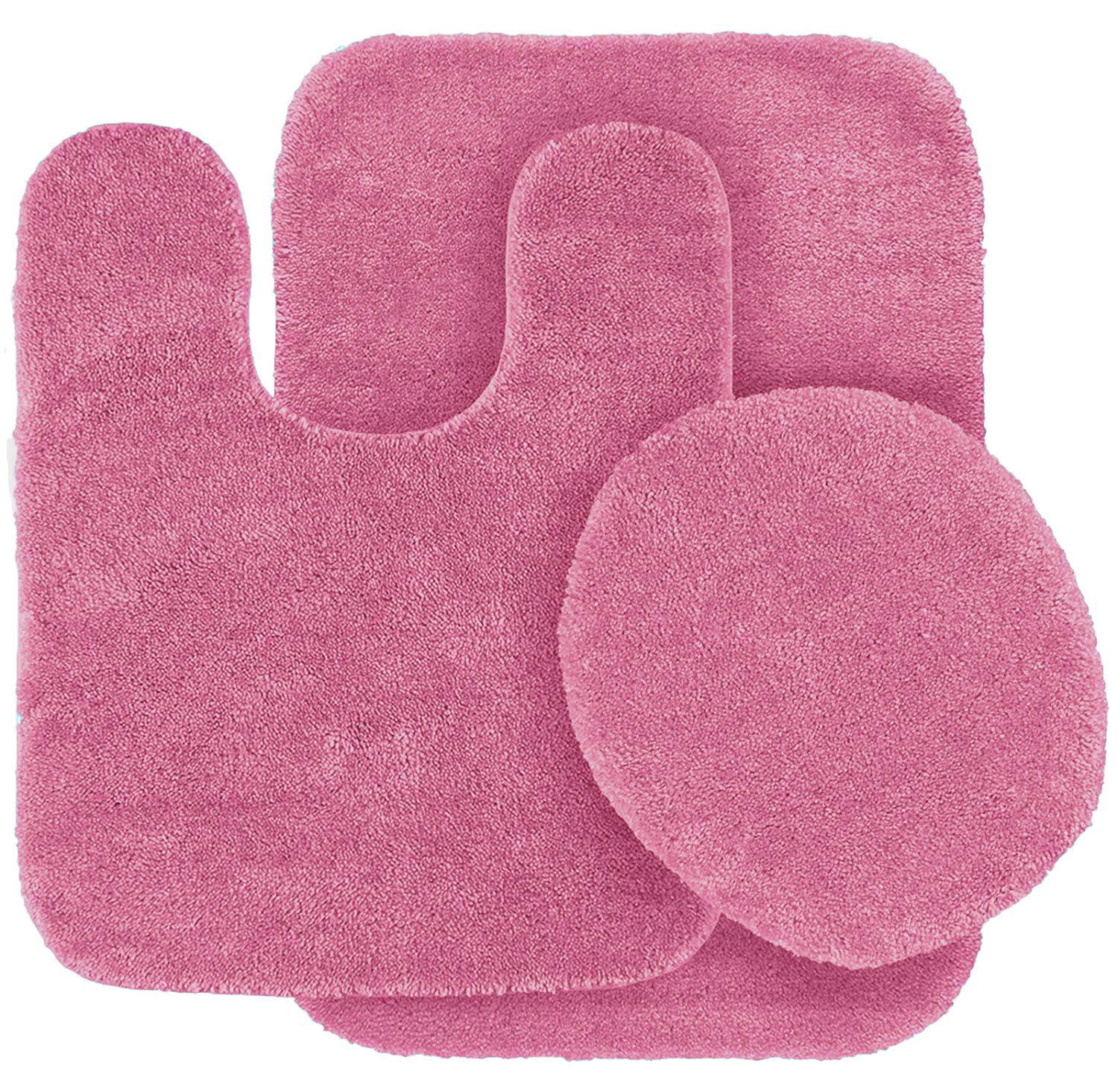 Fancy Linen 3Pc Solid Non-Slip Bath Mat Set Bathroom U-Shaped Contour Rug, Mat And Toilet Lid Cover New # 6 (Hot Pink)
