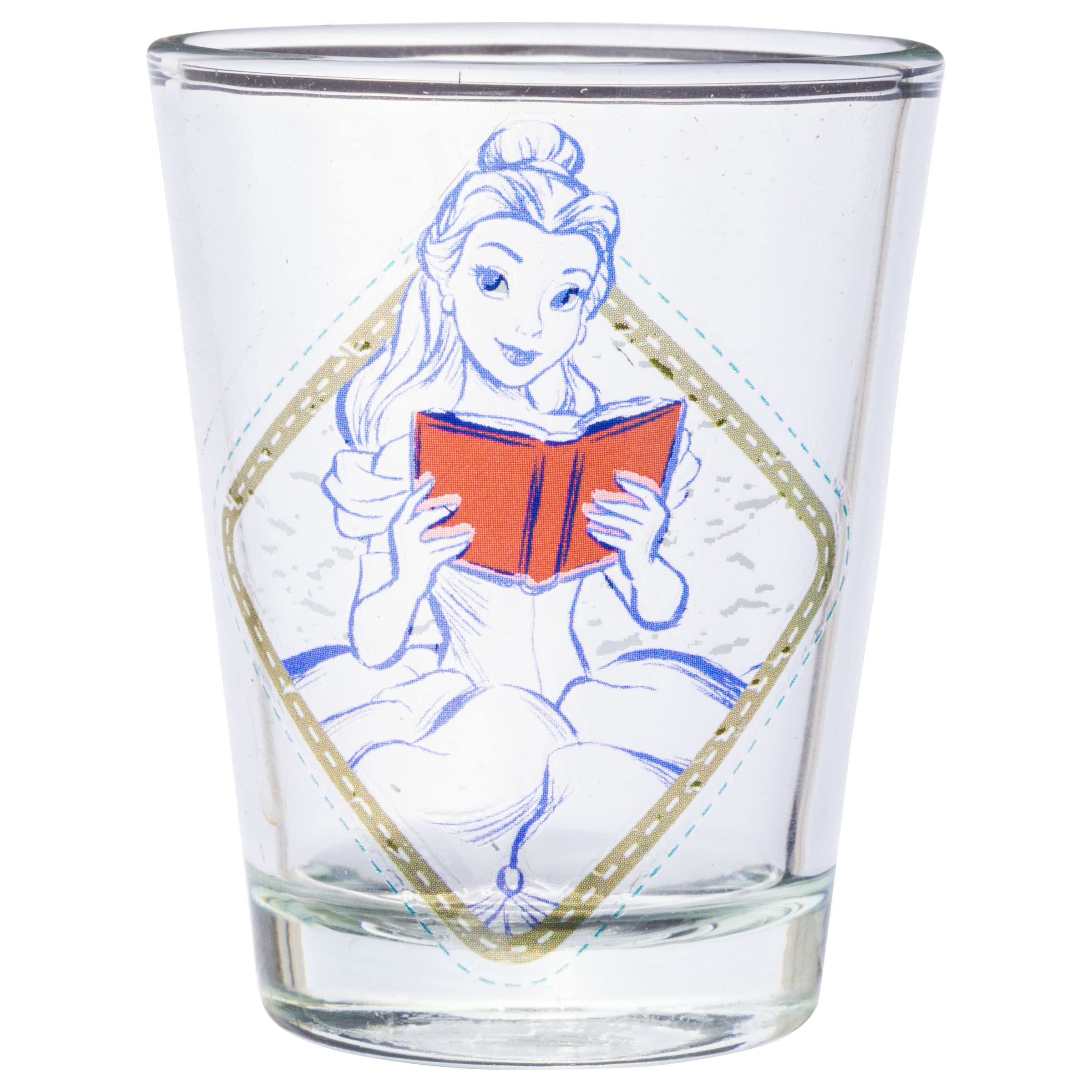 Silver Buffalo Disney Princess In Frames Featuring Belle, Cinderella, Ariel, And Tiana 4 Pack Mini Glasses, 1.5 Ounces