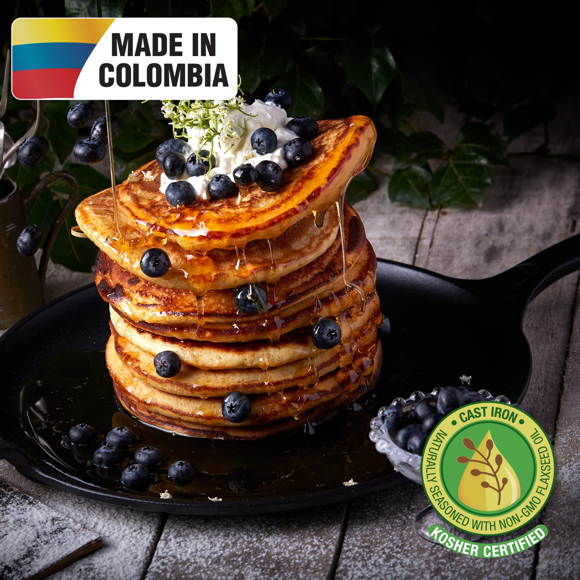 Victoria 12-Inch Cast Iron Comal Pizza Pan With A Long Handle And A Loop Handle, Preseasoned With Flaxseed Oil, Made In Colombia