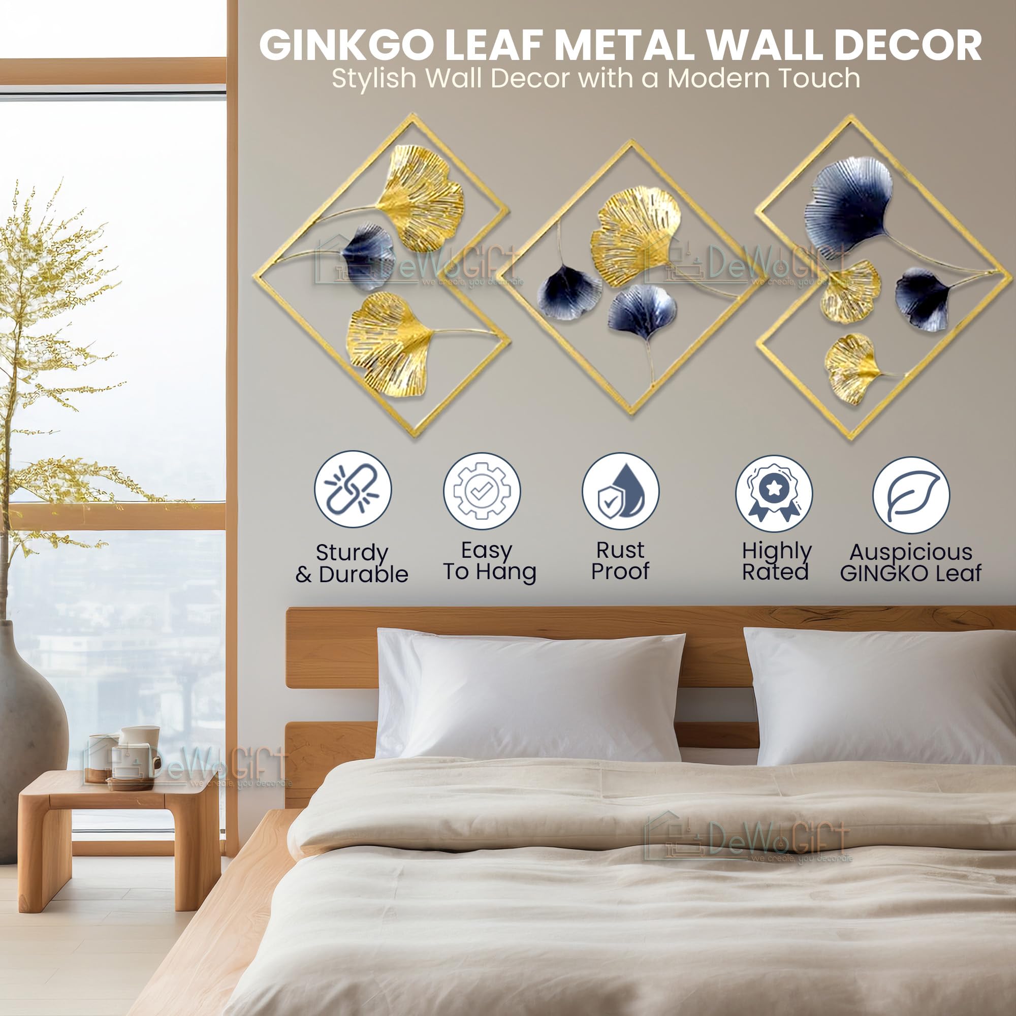 Design World Gifts And Interiors Metal Wall Art | Wall Decor/Wall Sculpture/Gingko Leaf Hanging/Decor | For Living Room, Office,