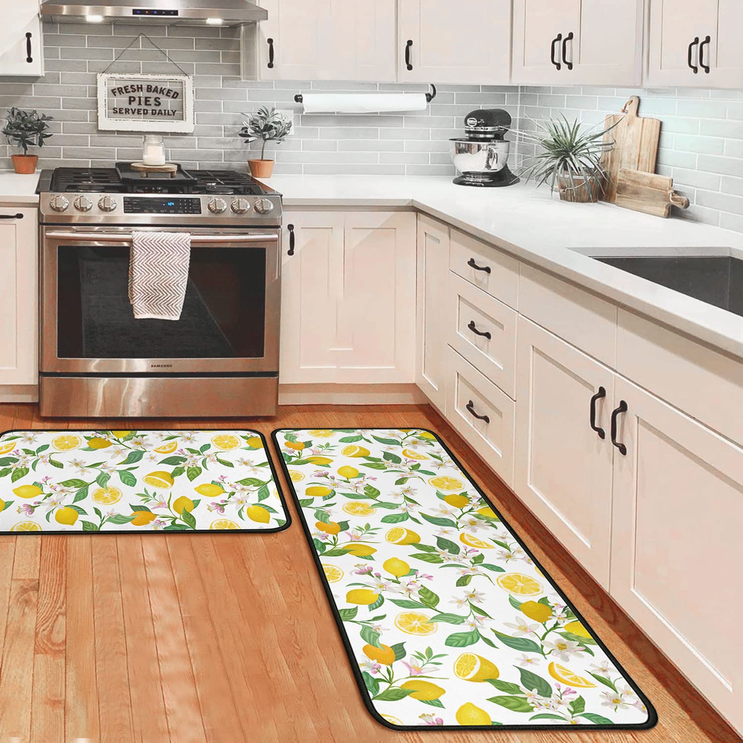 Ouxioaz Lemon Kitchen Rugs And Mats Non Skid Washable Absorbent Microfiber Kitchen Mat For Floor, Kitchen Mat Set Of 2 Lemon Kit