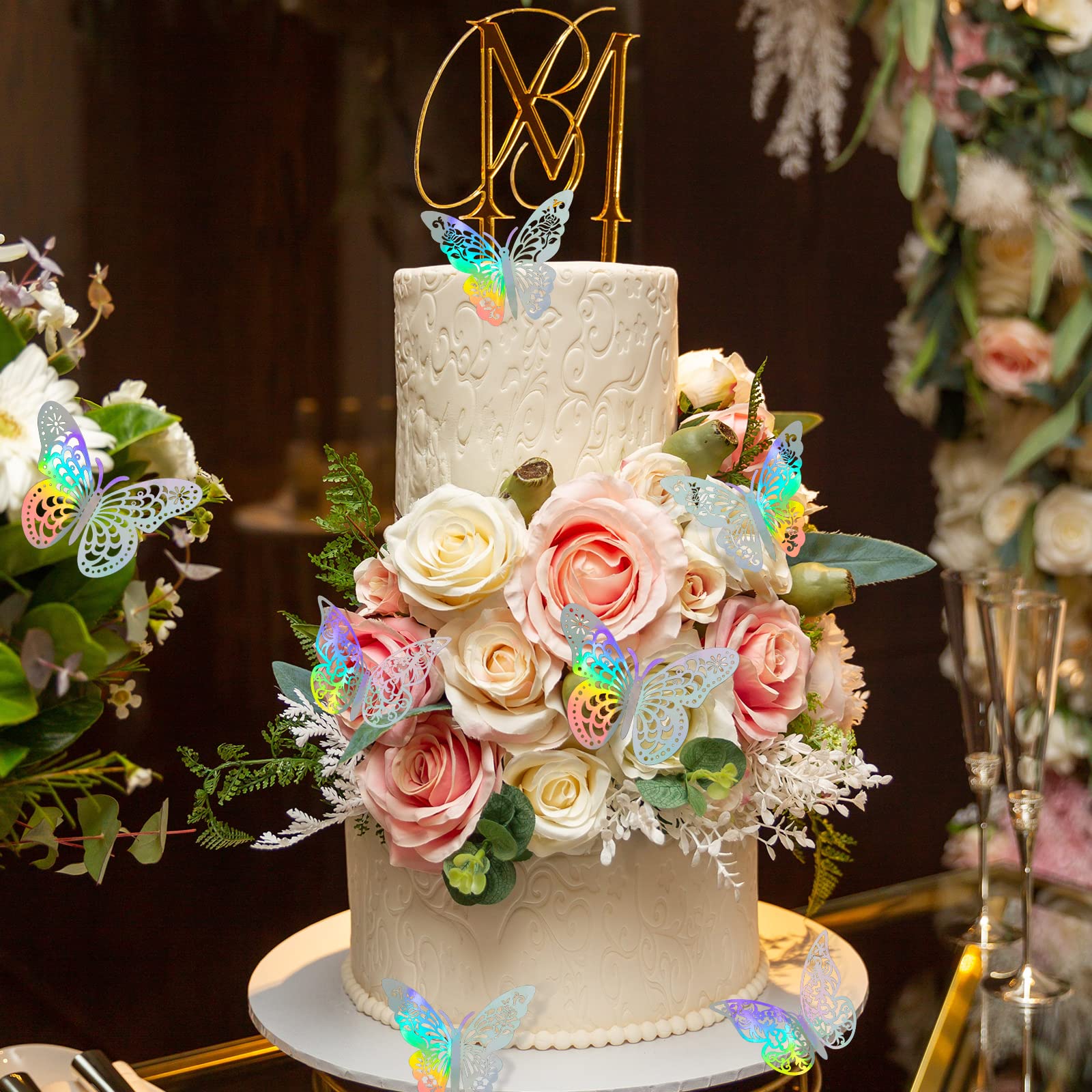 Insuwood 72 Pcs 3D Butterfly Wall Decor Stickers, 3 Styles 3 Sizes Silver Butterfly Decorations For Butterfly Party Birthday Cak