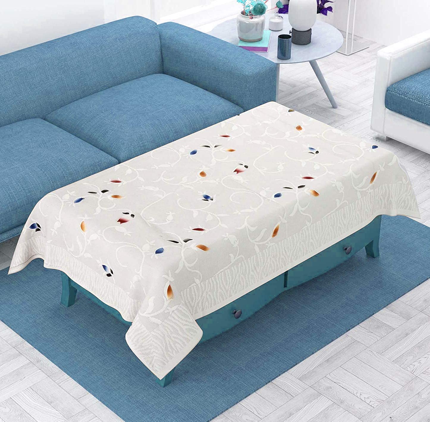 HOMECROWN Net Fabric Floral Pattern French Lace Center Table Cover  Poyester and Cotton Blend Table Cover for Central Table and