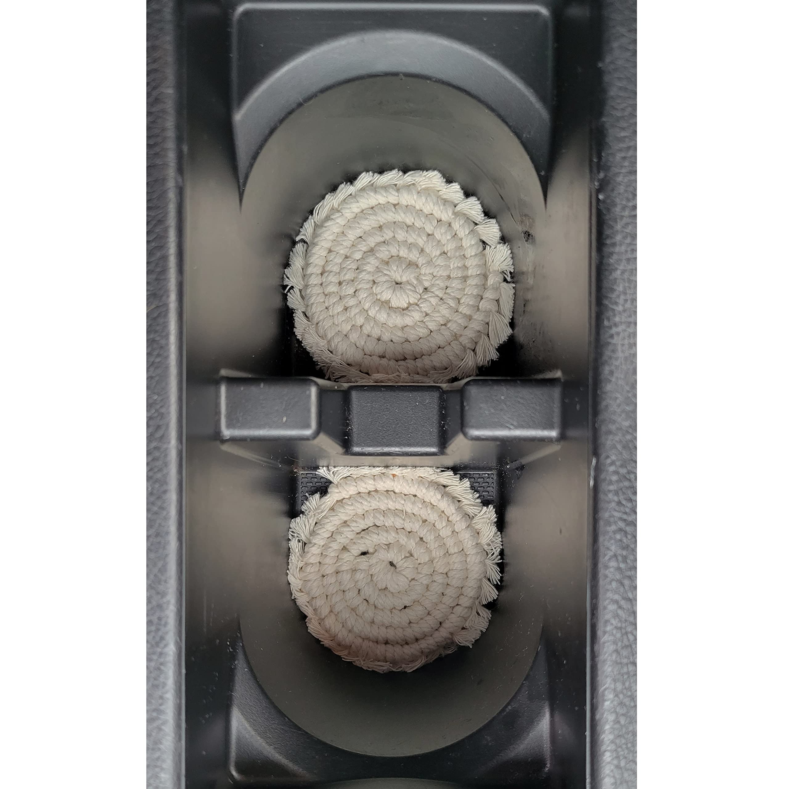 Mokoboho Macrame Car Coasters, Earth Tones Collection, 2Pc 3-Inch Boho Cotton Coasters For Cupholders (Sand)