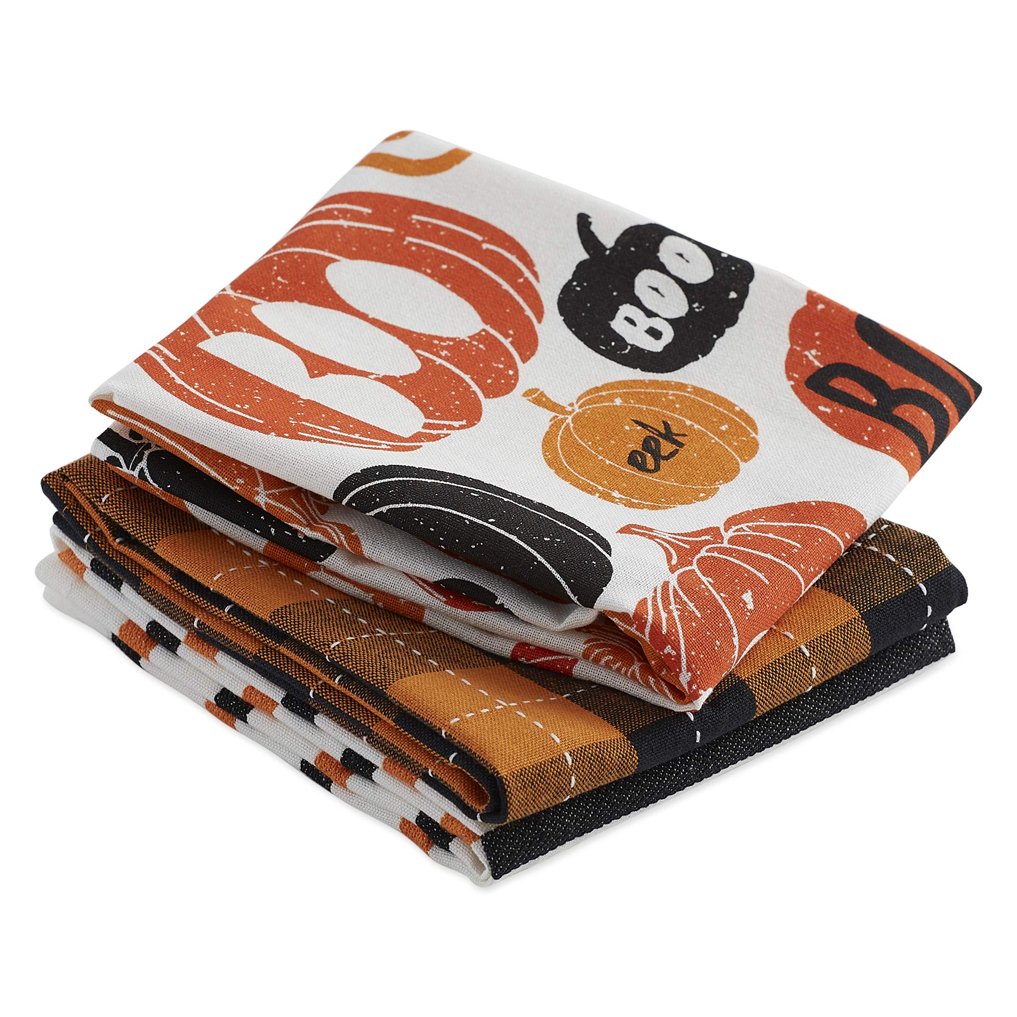 Dii Halloween Hand Towels For The Kitchen Decorative Spooky & Fun Cotton Printed Dishtowel Set, 18X28, Pumpkin Boo, 3 Count