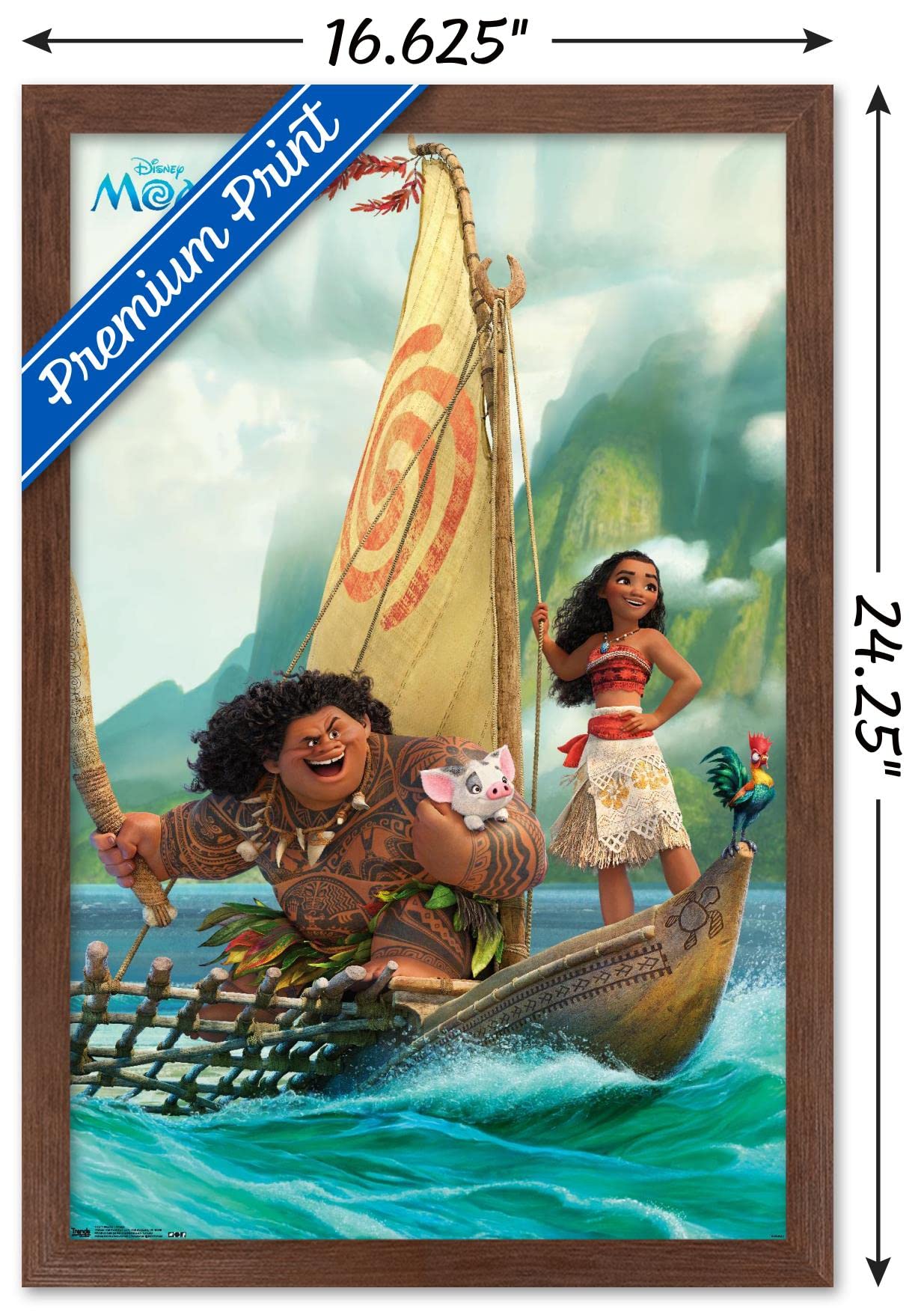 Trends International Disney Moana - Group Wall Poster, 14.72'' X 22.37'', Mahogany Framed Version