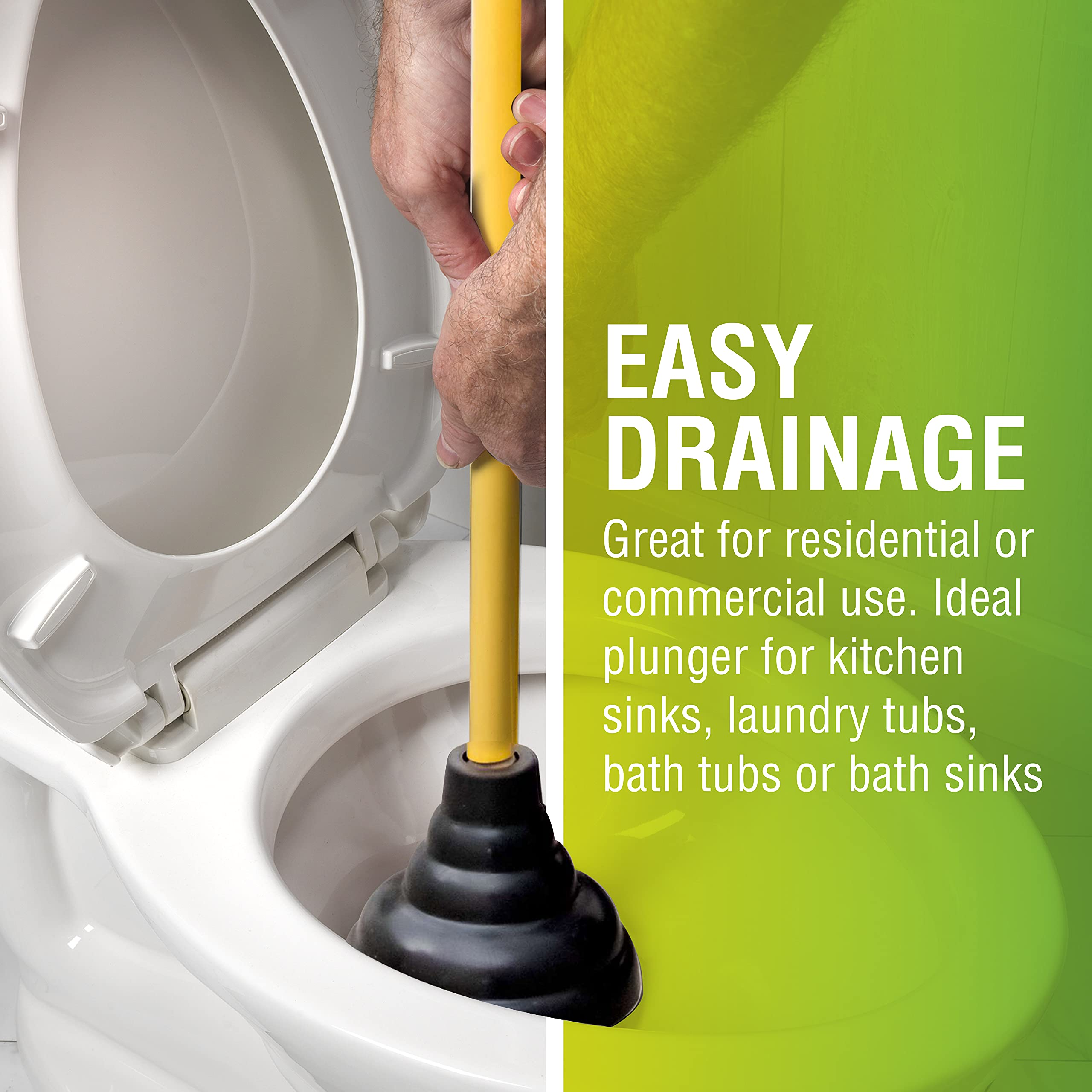 Ldr 512 3410A Heavy Duty Drain Handle Double Thrust Rubber Force Cup Removes Clogs For Bathrooms, Kitchens, Baths, Showers, Powe