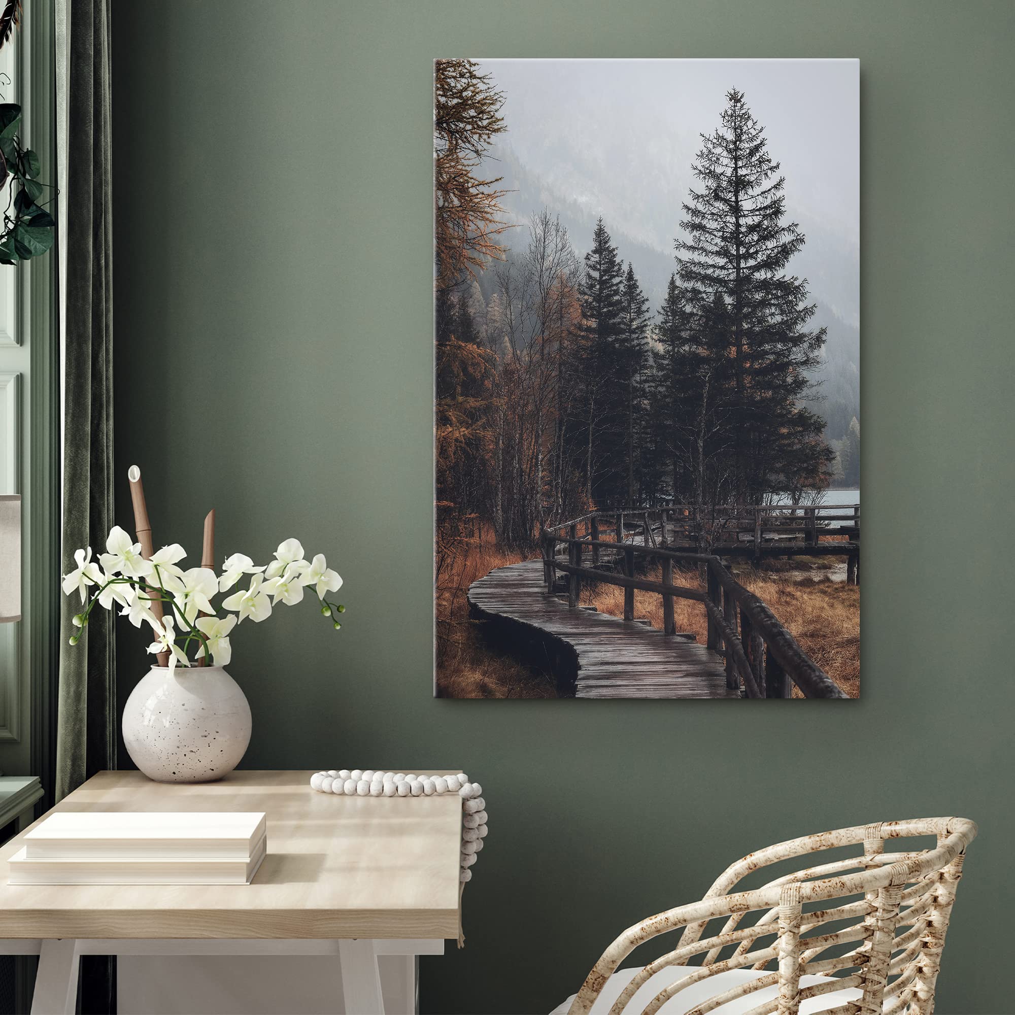 Signwin Canvas Wall Art Autumn Dramatic Forest Landscape Living Room Orange Photography Rustic - 12X18 Inches
