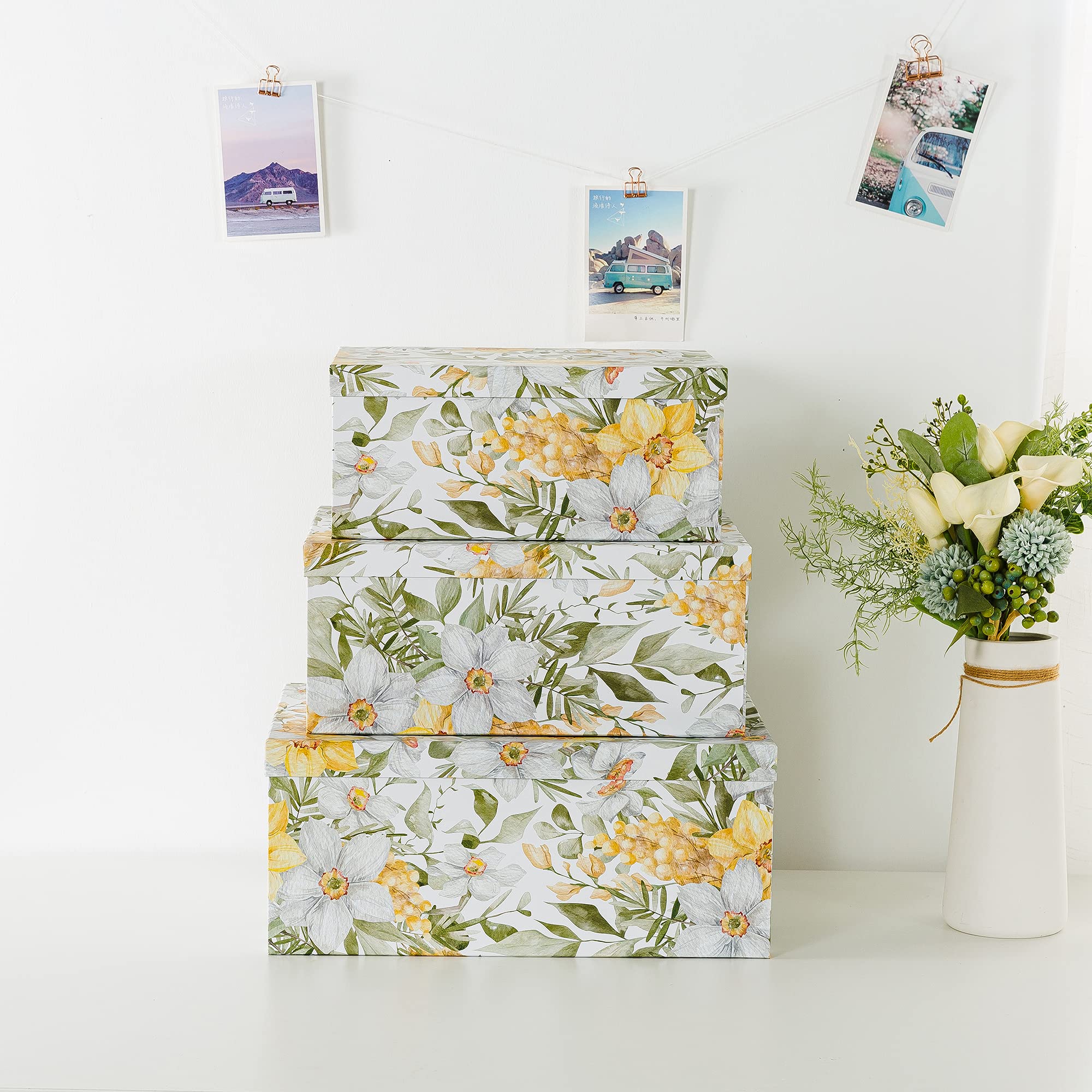 Soul & Lane Garden Glory Decorative Boxes with Lids - Set of 3: Floral Photo Storage, Stackable Small Home Decor Boxes, Nesting
