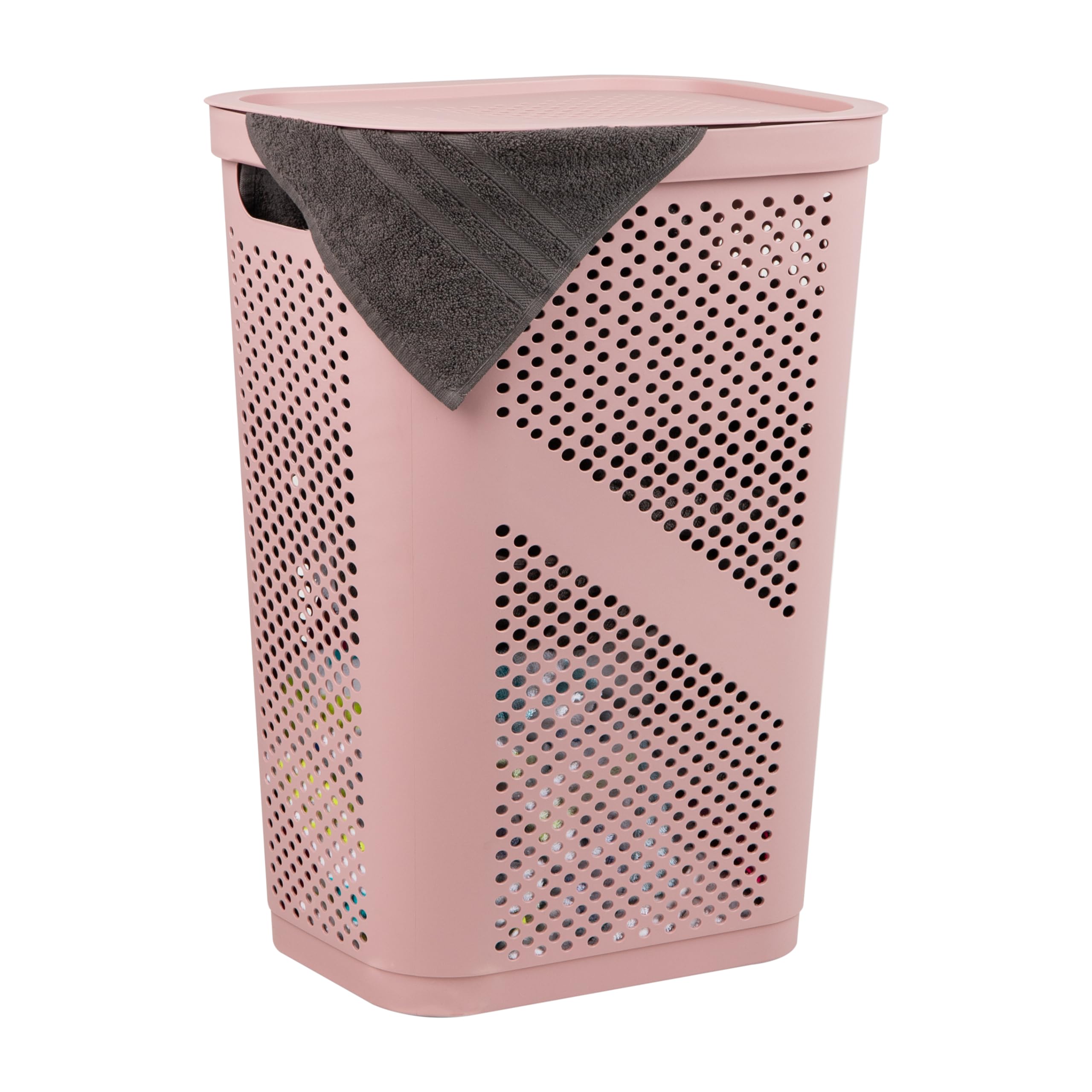 Mind Reader 60L Slim Laundry Hamper, Clothes Basket, Lid, Ventilated, Plastic, 17.25''L X 13.75''W X 23.5''H, Pink