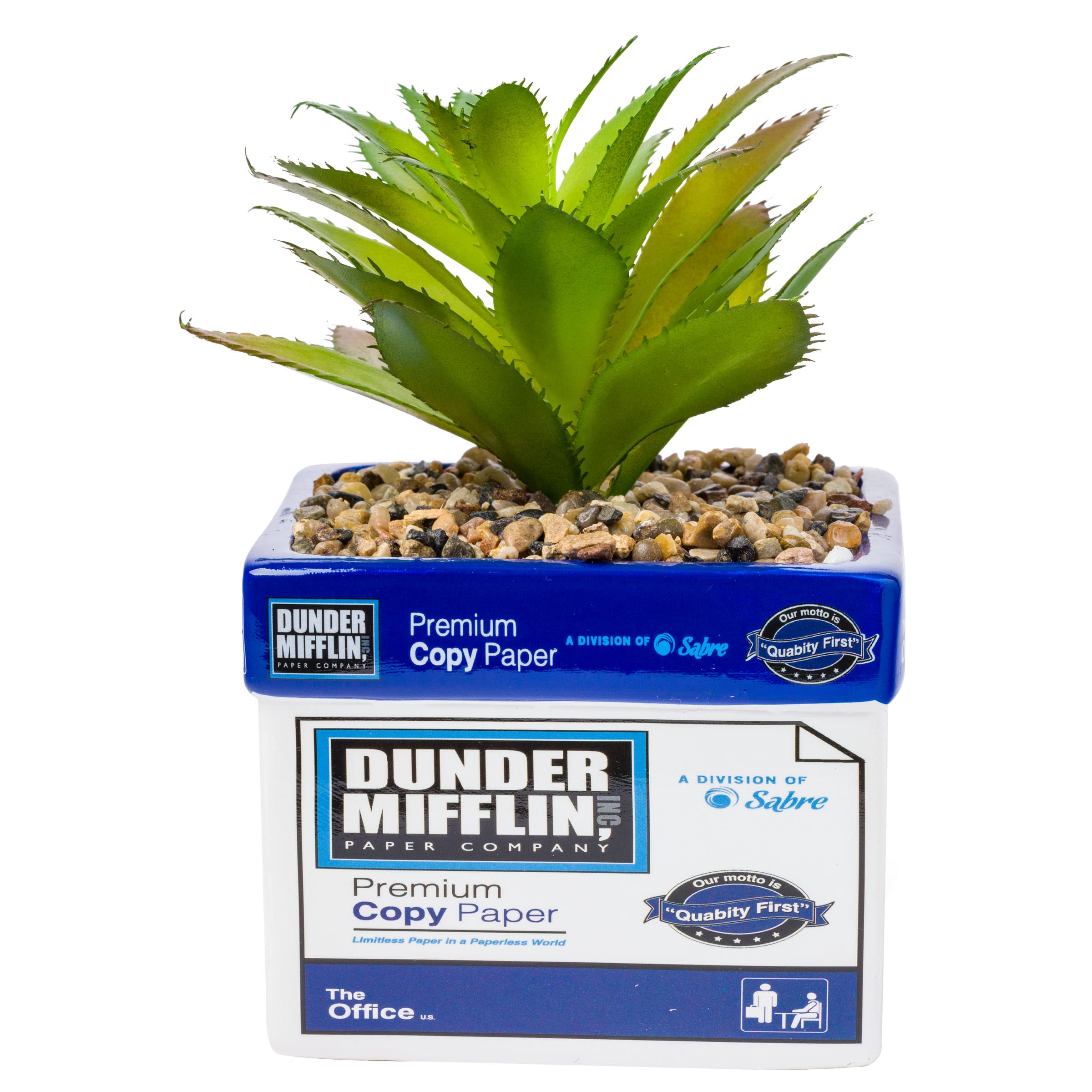 Silver Buffalo The Office Dunder Mifflin Paper Box Decorative Artificial Faux Greenery Plant in Ceramic