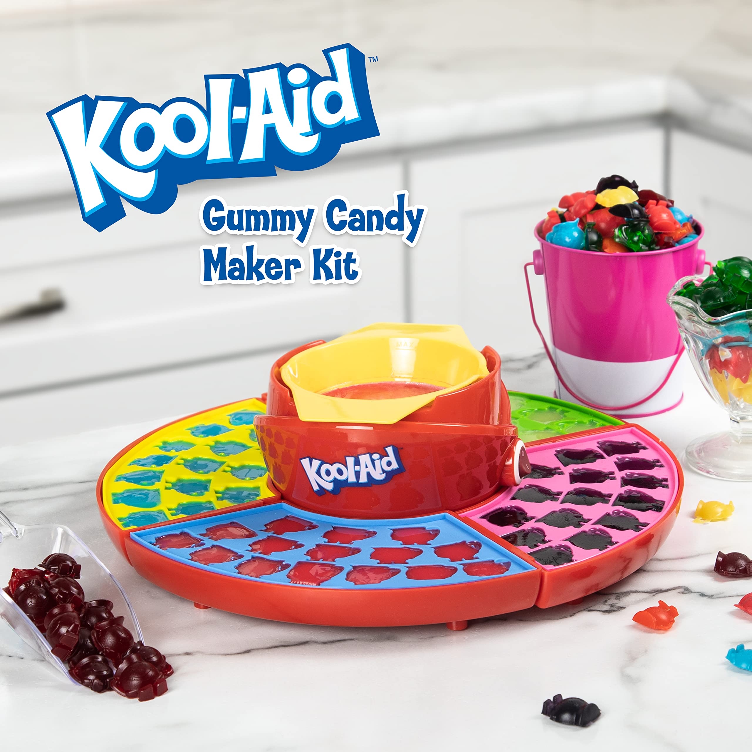 Nostalgia Kool-Aid Electric Gummy Maker, Gummy Candy Machine With 4 Silicone Molds, Heated Base & Melting Pot For Gelatin Mixtur