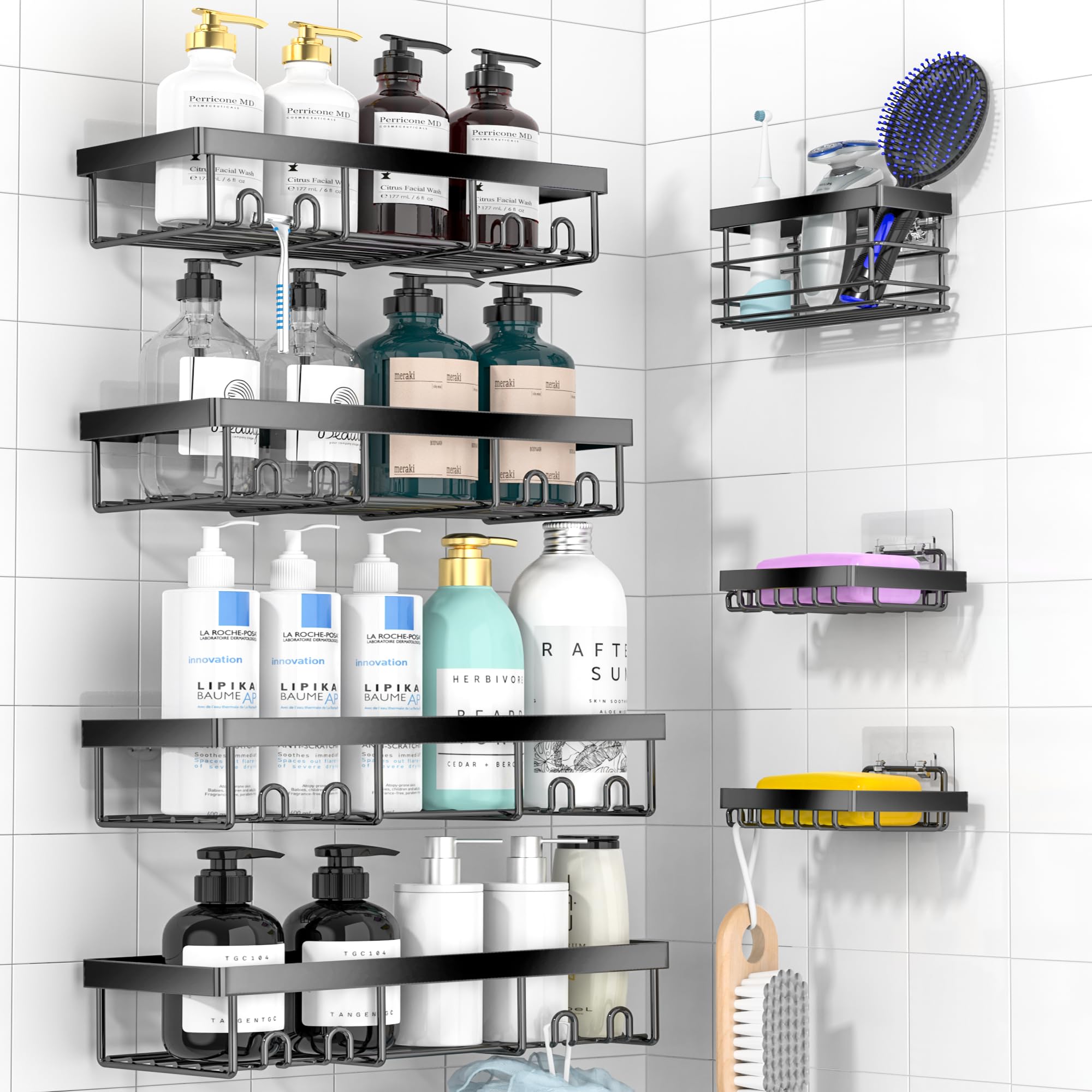Moforoco 7 Pack Adhesive Shower Organizer Caddy Shelves Rack - Corner Bathroom Storage Organization, Home&Kitchen Decor Inside R