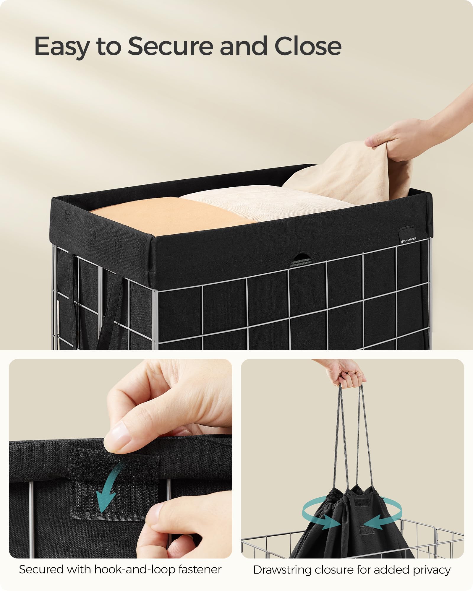 Songmics Laundry Hamper, 23.8 Gal. (90L) Laundry Basket, Collapsible Clothes Hamper, Removable And Washable Liner, Metal Wire Fr