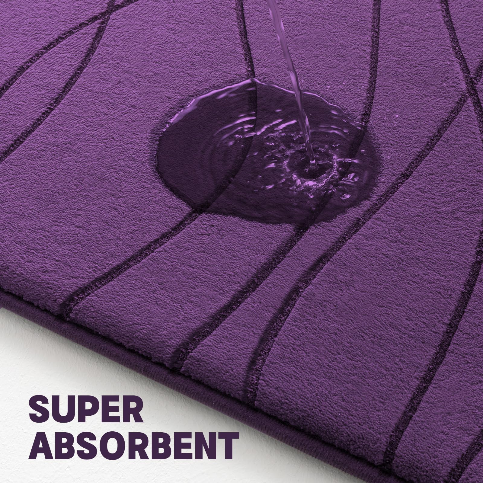 Yihouse Memory Foam Purple Bathroom Rug Sets 2 Piece, Ultra Absorbent Bath Mat For Bathroom - Non-Slip Machine Washable & Dry Qu