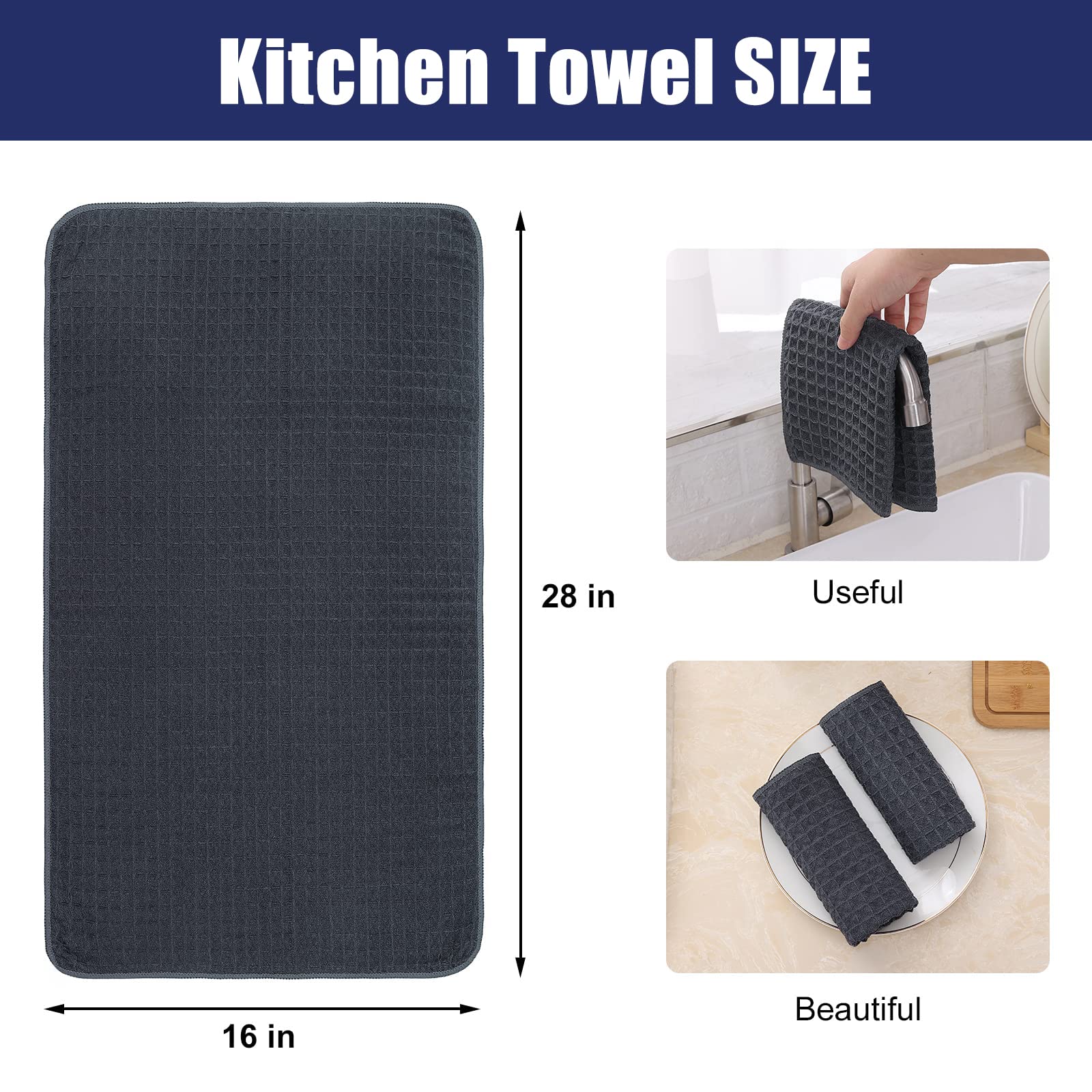 Homaxy Premium Microfiber Waffle Weave Kitchen Towels, 16 X 28 Inch Ultra Absorbent And Solid Color Dish Towels, 4 Pack, Dark Gr
