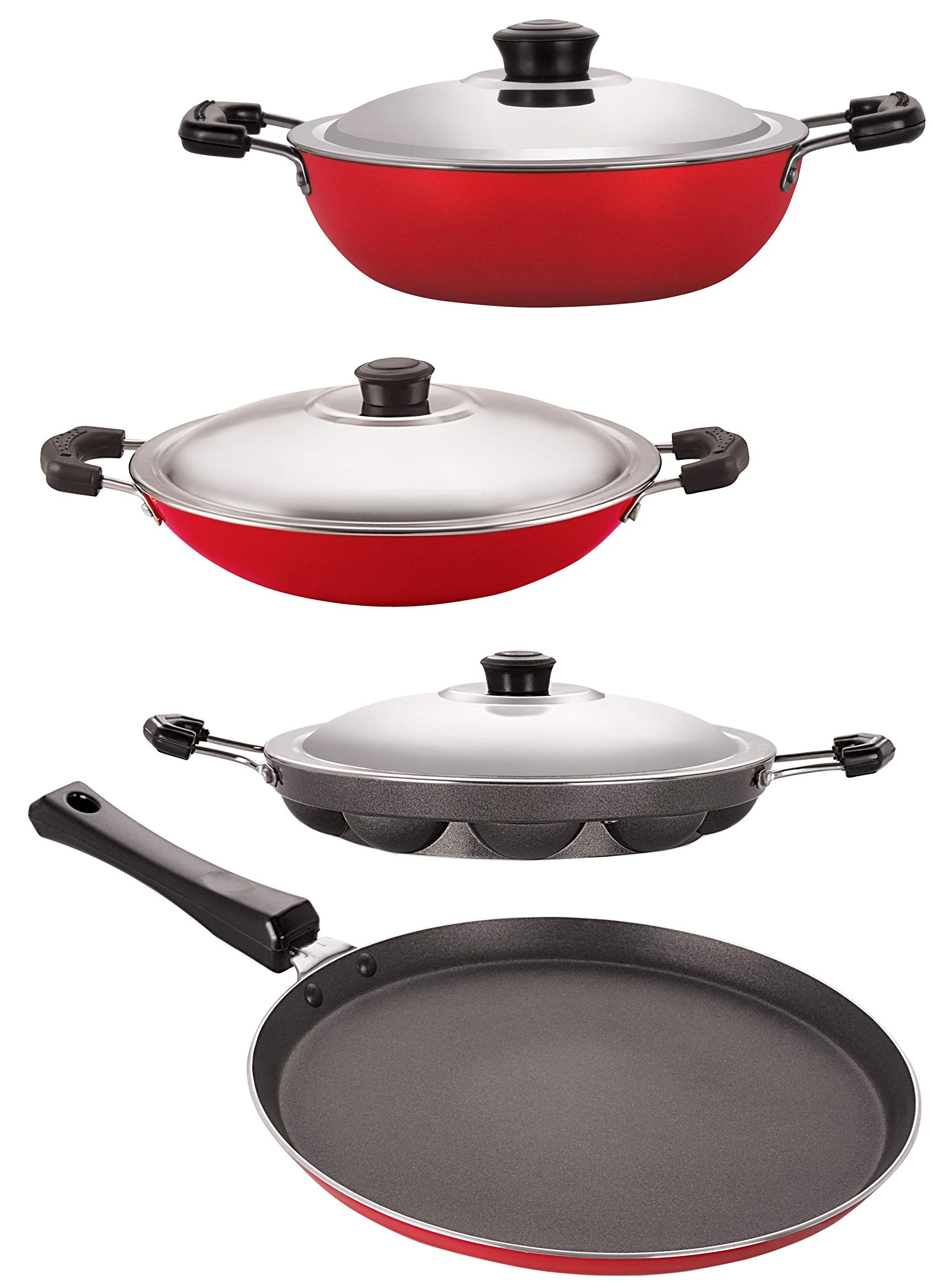 Nirlon 3 Layer NonStick Coated Aluminium Rust Free Kitchen Cookware Combo Set 4 Piece