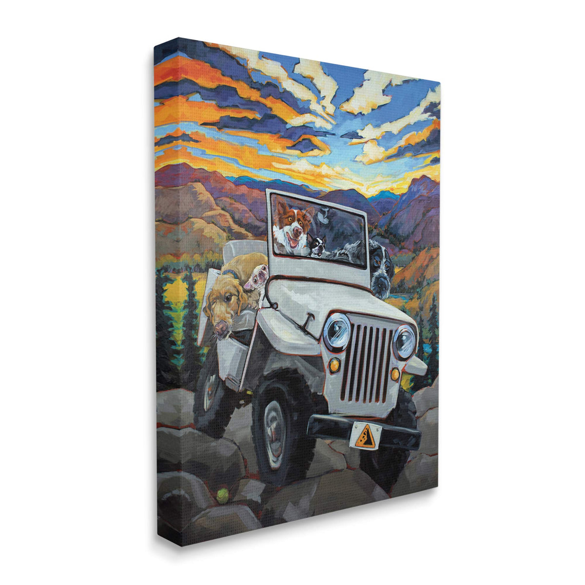 Stupell Industries Dogs Off-Roading Desert Drive Mountain Sunset, Design By Cr Townsend