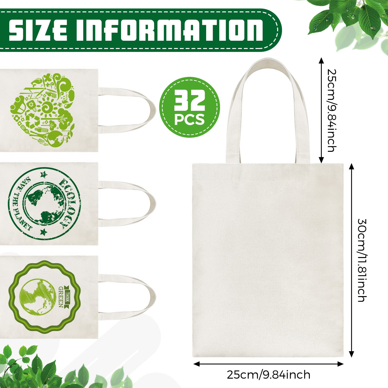 Xuniea 32 Pieces Sublimation Polyester Tote Bags Blanks Bulk 9.8 X 11.8 Inch Reusable Canvas Tote Printable Grocery Bags For Tea