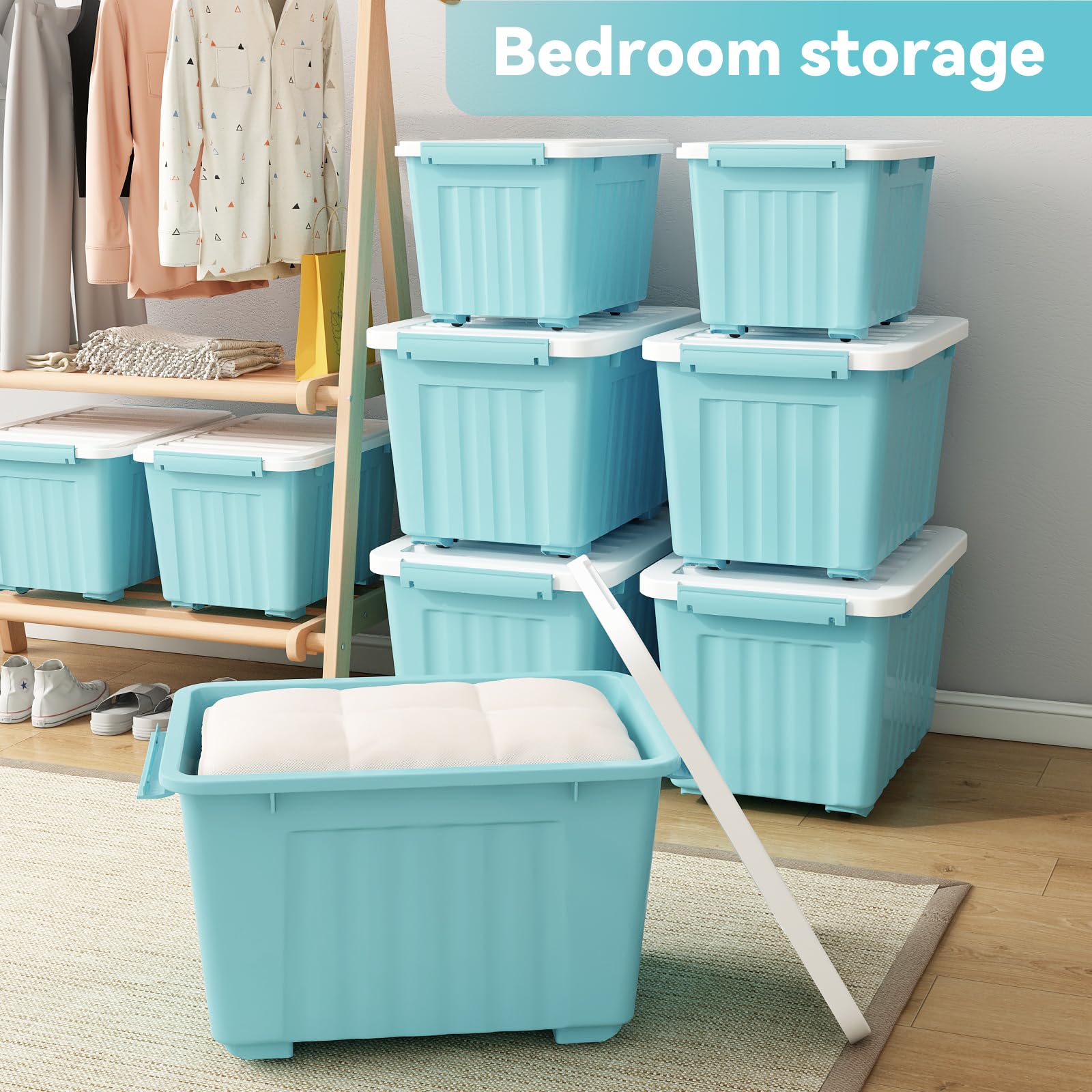 Nazhura 72 Quart Plastic Storage Bin, Stackable And Nestable Storage Boxes With Lids And Secure Latching Buckles, Large Storage