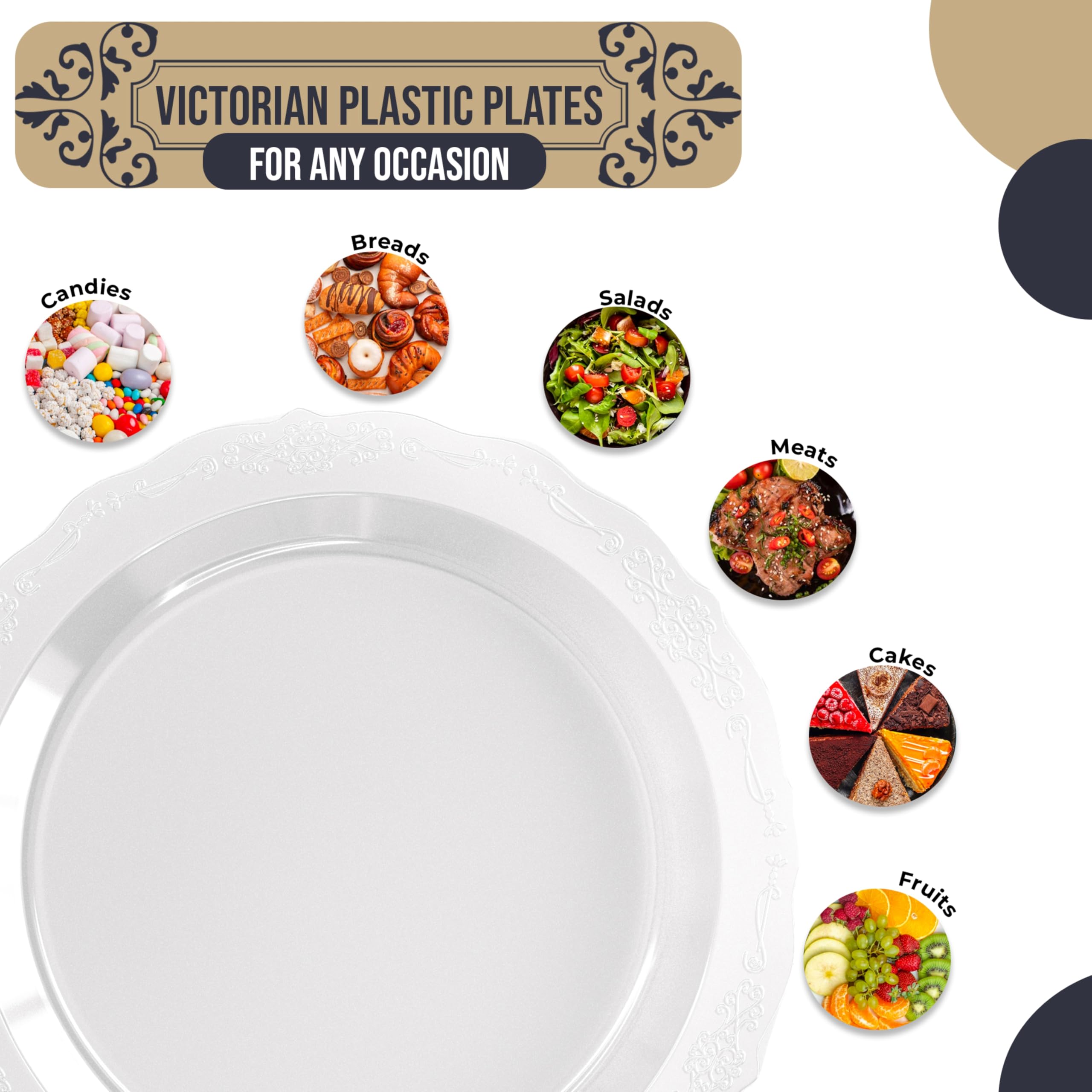 Exquisite Victorian Plastic Plates 60 Piece Plastic Disposable Plates For Party Set For 60 Guests 60 X 7.5 Inch Plastic Dessert