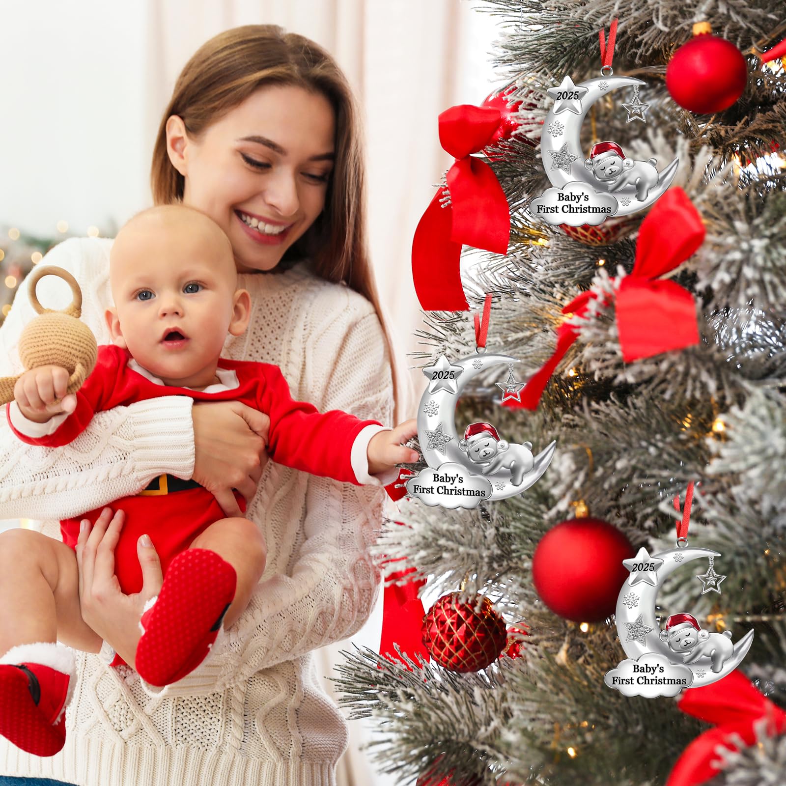 Hedeey Baby's First Christmas Ornament 2025, Large Metal Keepsake for Girl/Boy, Newborn Decoration