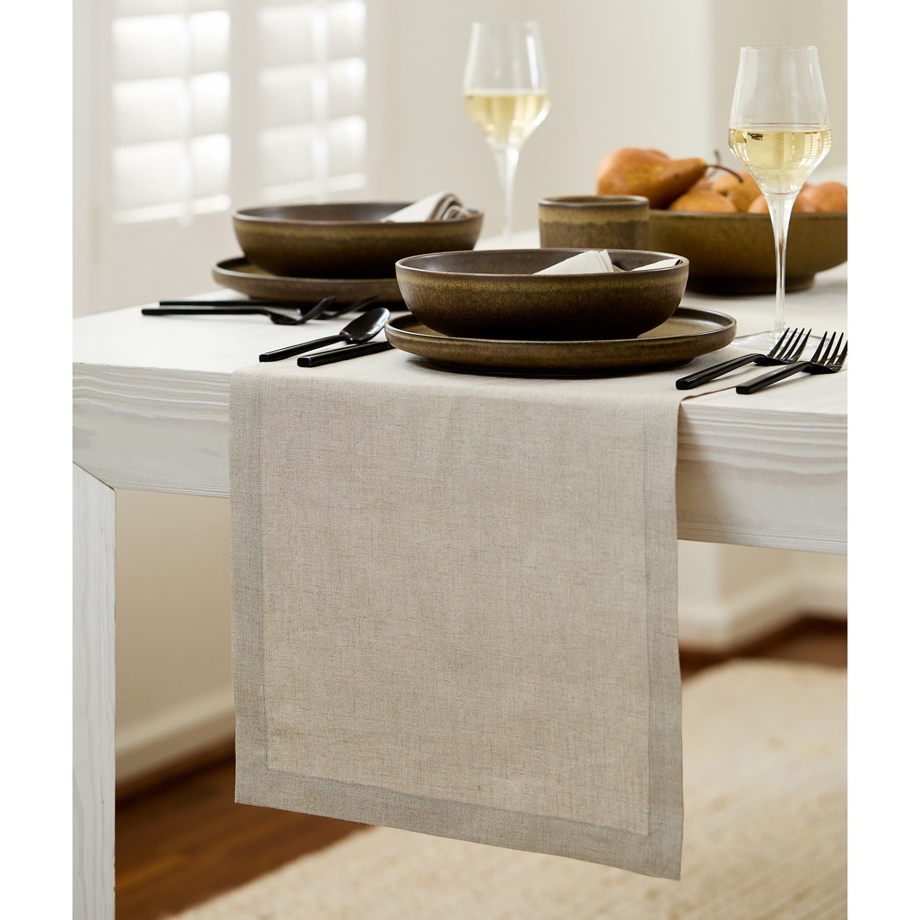 Solino Home Linen Table Runner 72 Inches Long - 100% Pure Linen Natural Table Runner 14 X 72 Inch - Machine Washable Dining Fall