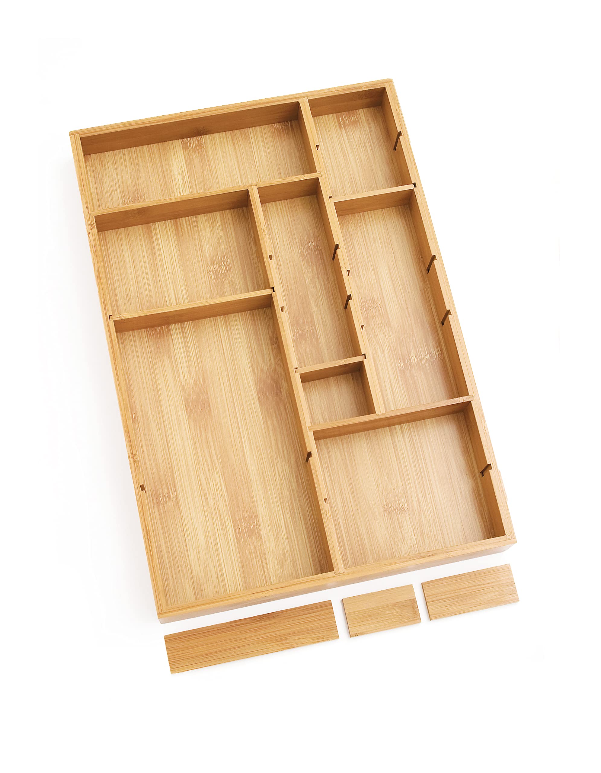 Lipper International 8397 Bamboo Wood Adjustable Drawer Organizer With 6 Removable Dividers, 12'' X 17-1/2'' X 1-7/8''