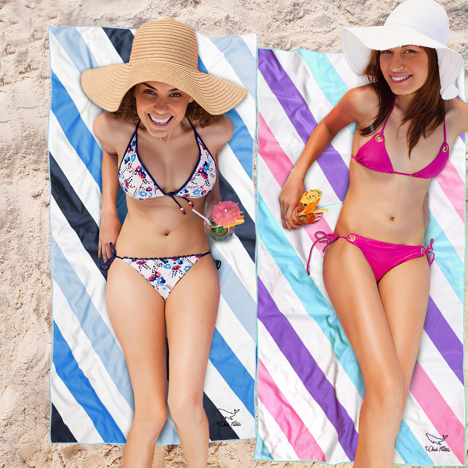 Whale Flotilla 6 Pack Quick Dry Beach Towels Oversized (35''X70''), Microfiber Sand-Free Beach Towel Set, Extra Large Compact Po