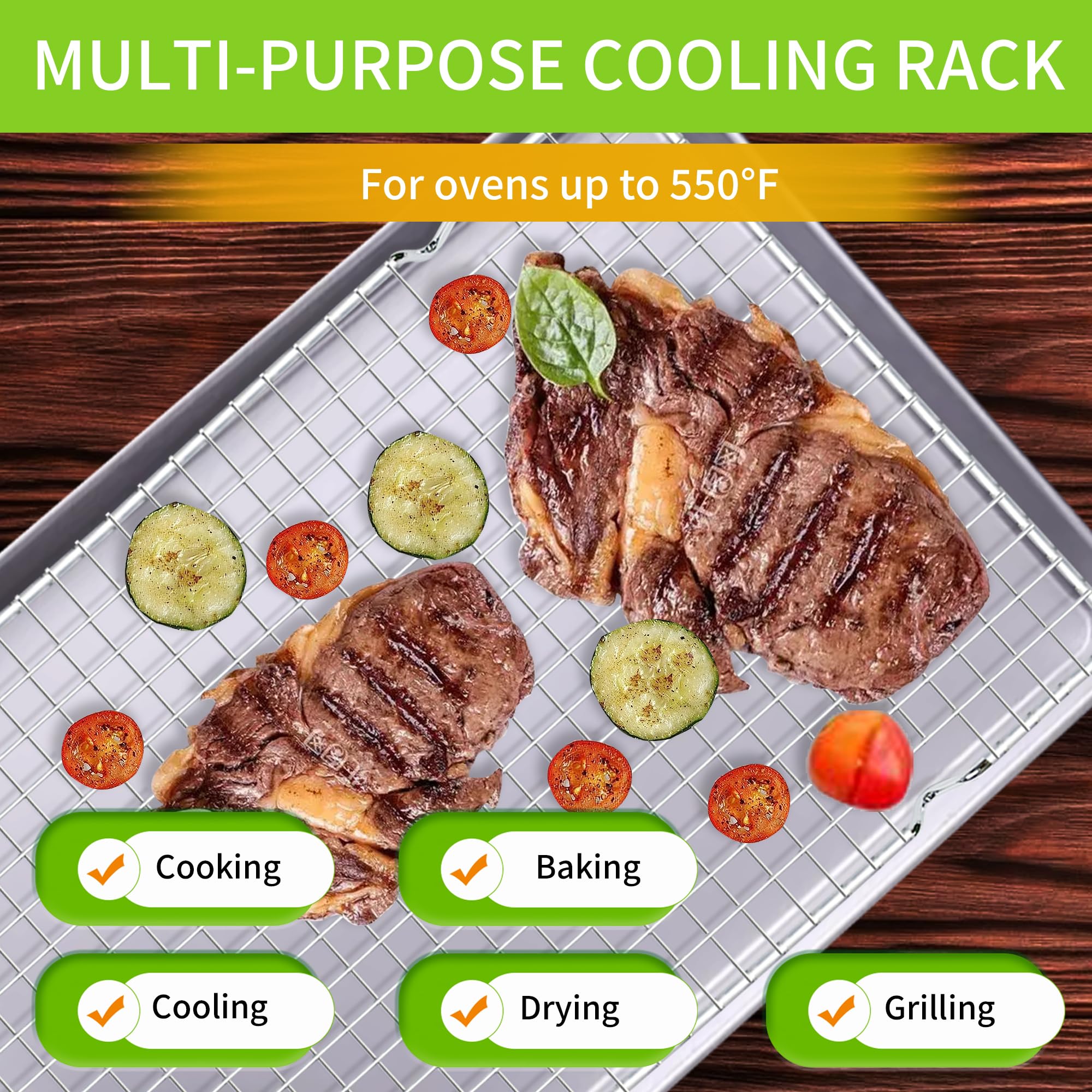 Uouyoo Cooling Rack For Baking, Set Of 2 Stainless Steel, 16X10 Inches Baking Rack Oven Safe Grid Wire Racks For Roasting, Grill