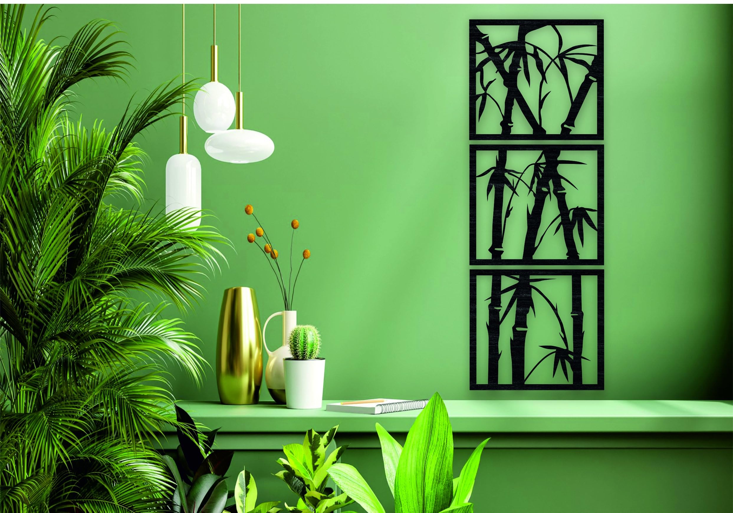 Triad basics Bamboo Wooden Wall Art, Wall Decor, Black wooden art home decor items for Livingroom Bedroom Kitchen Office Wall (2