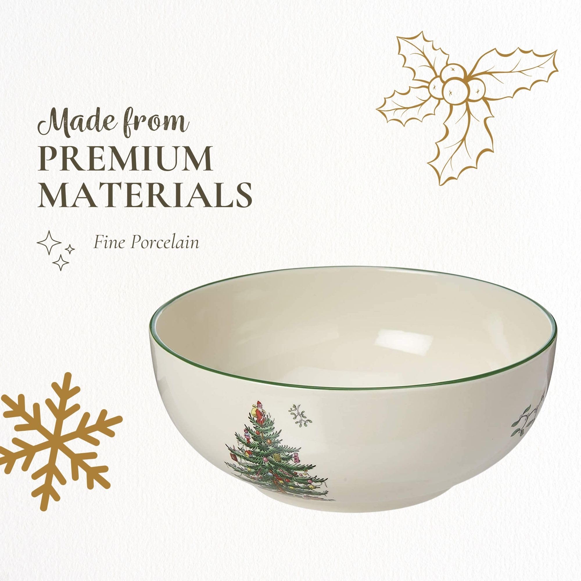 Spode Christmas Tree 8-Inch Serving Bowl - Porcelain, Multicolor, Stackable, Dishwasher & Microwave Safe, Model 1612310