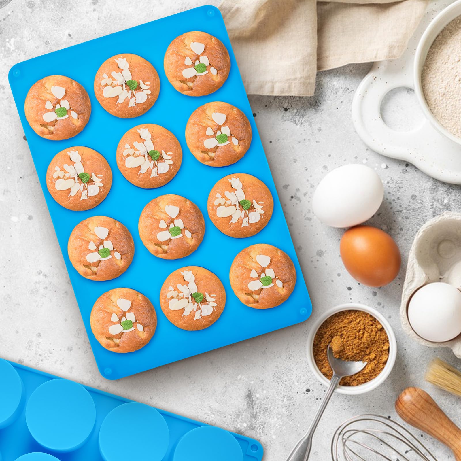 Cluewr 12 Cavity Chocolate Cookie Molds, Non-Stick Silicone Chocolate Covered Oreo Molds Muffin Pans For Mini Cake, Candy, Brown