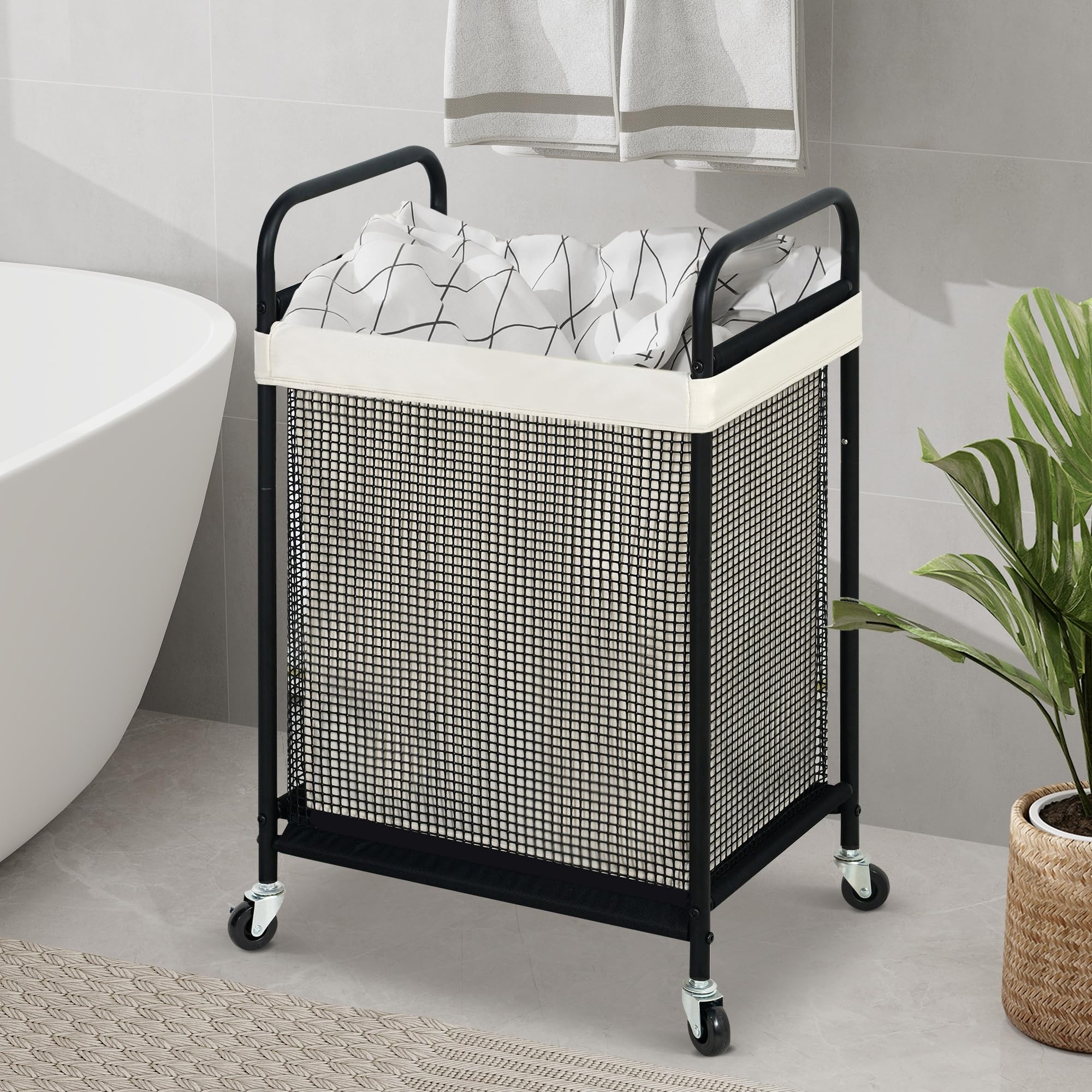 Sto Sto Laundry Hamper, 90L Rolling Laundry Sorter Cart With Removable And Washable Liner Bag, Rolling Clothes Hamper With Metal